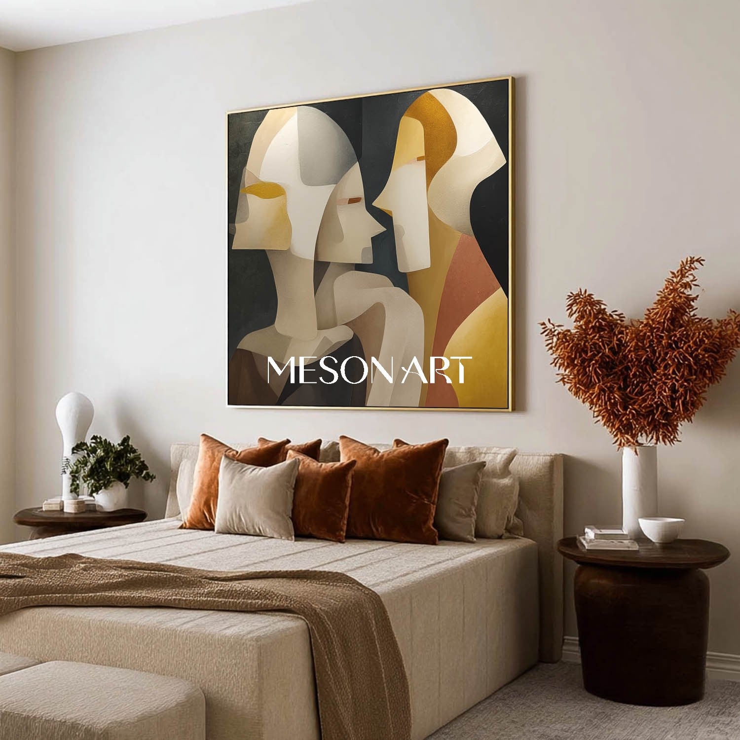 Cubism Abstract Couple Framed Wall Art Minimalist Canvas Living Room