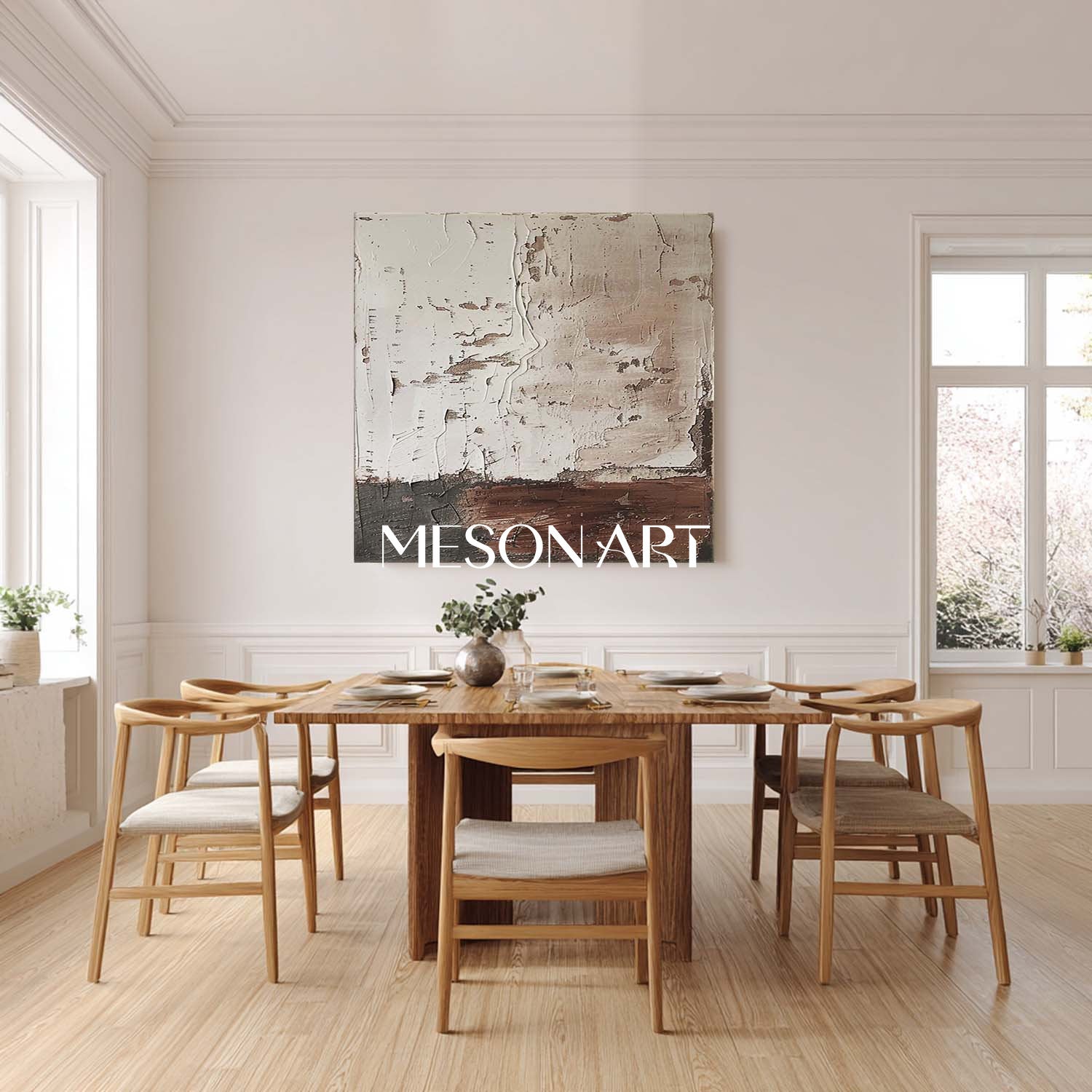 Wabi-Sabi Abstract Painting Minimalist Wall Art with Earthy Neutral Tones and Textured Layers
