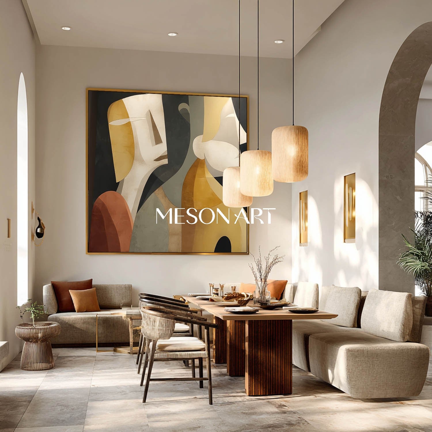 Picasso Style Modern Square Art Minimalist Abstract Couple Painting