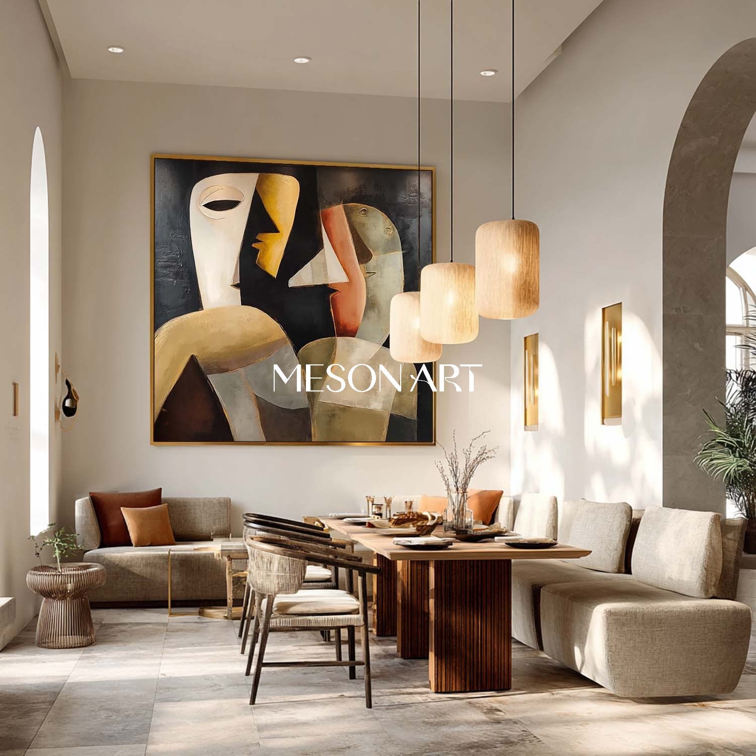 Square Picasso Style Abstract Black Cubism Oil Painting Office Bedroom