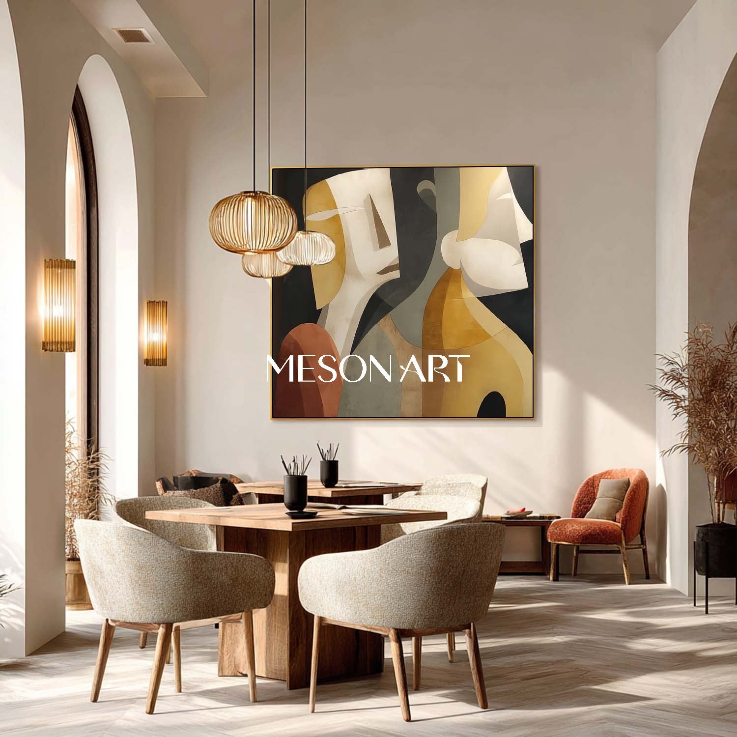 Picasso Style Modern Square Art Minimalist Abstract Couple Painting