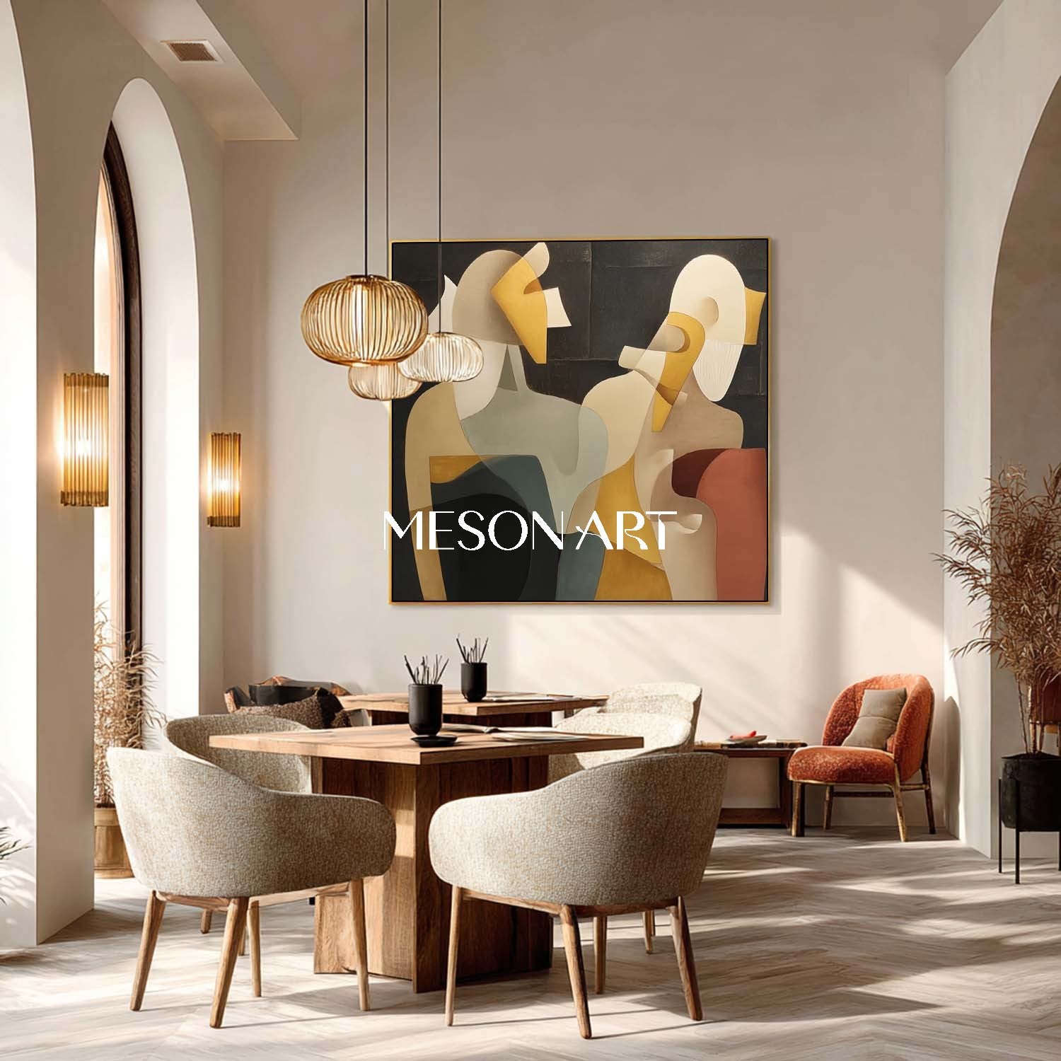 Picasso Style Square Abstract Wall Art Earth Tones Neutral Painting