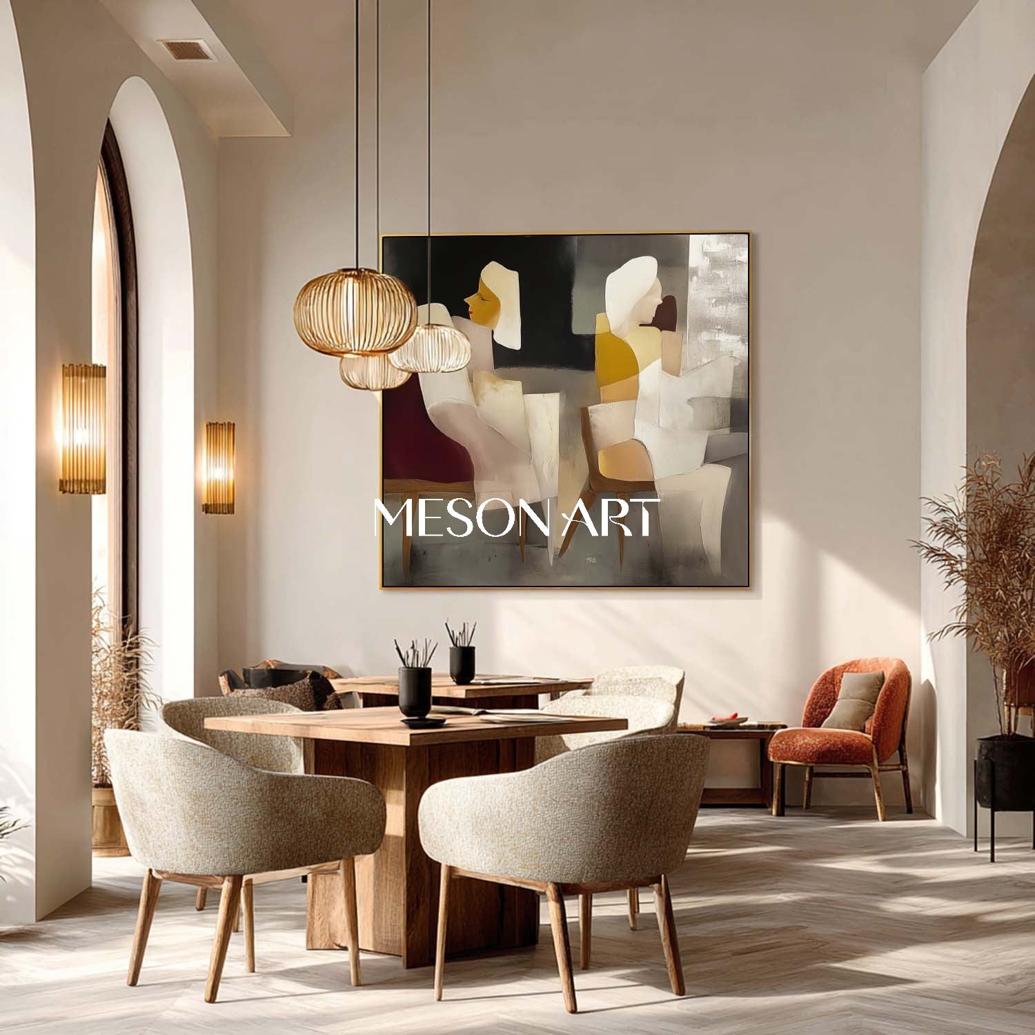 Framed 24×24 Canvas Hand-Painted Wall Decor Modern Cubism Minimalist