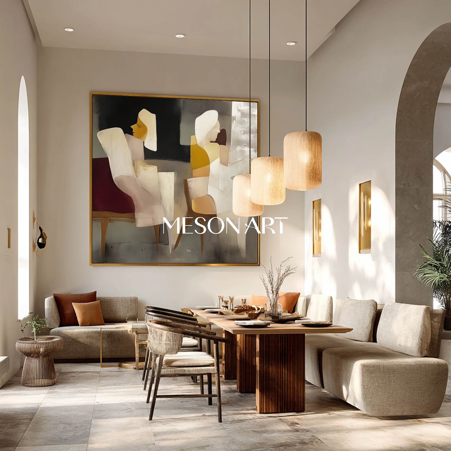 Framed 24×24 Canvas Hand-Painted Wall Decor Modern Cubism Minimalist