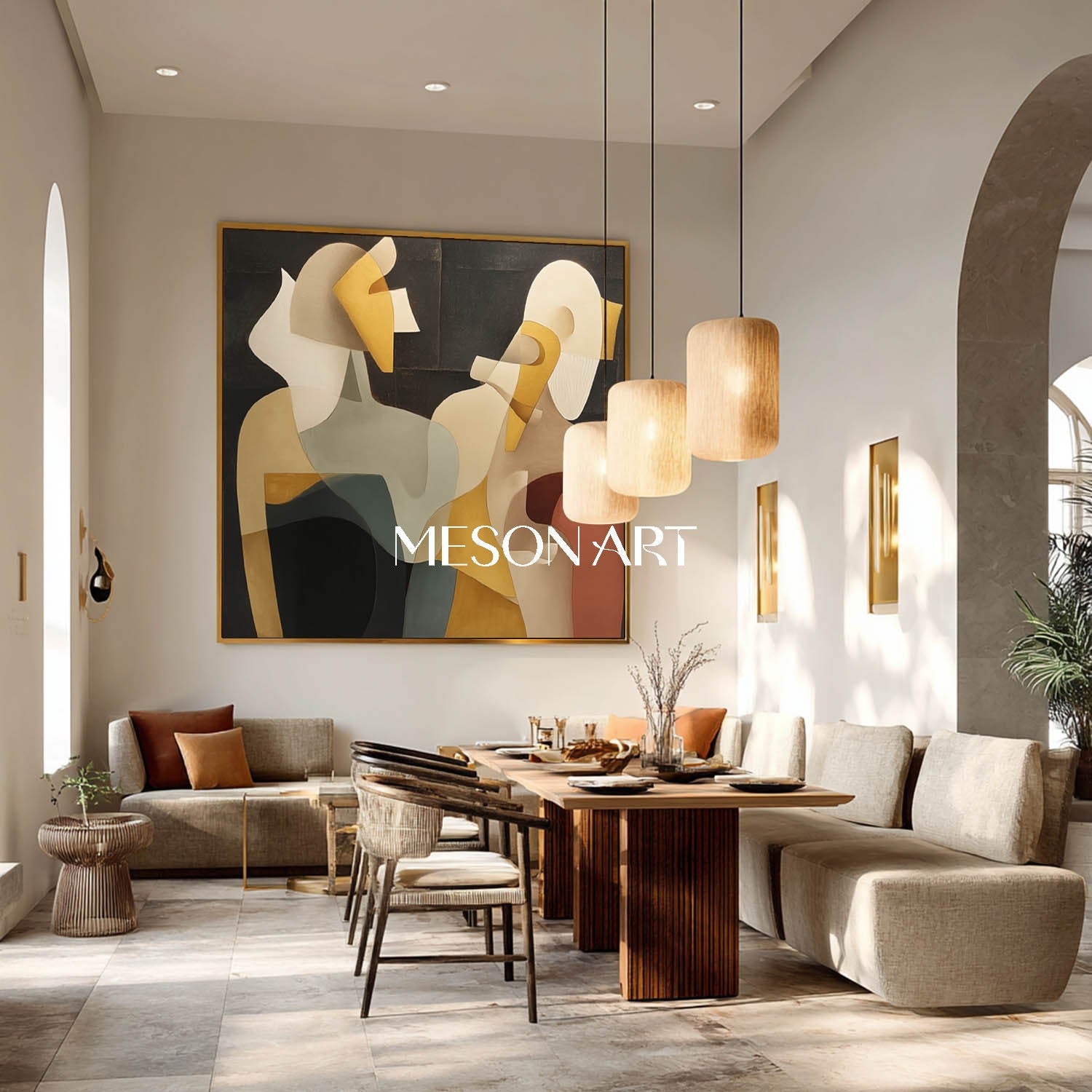 Picasso Style Square Abstract Wall Art Earth Tones Neutral Painting