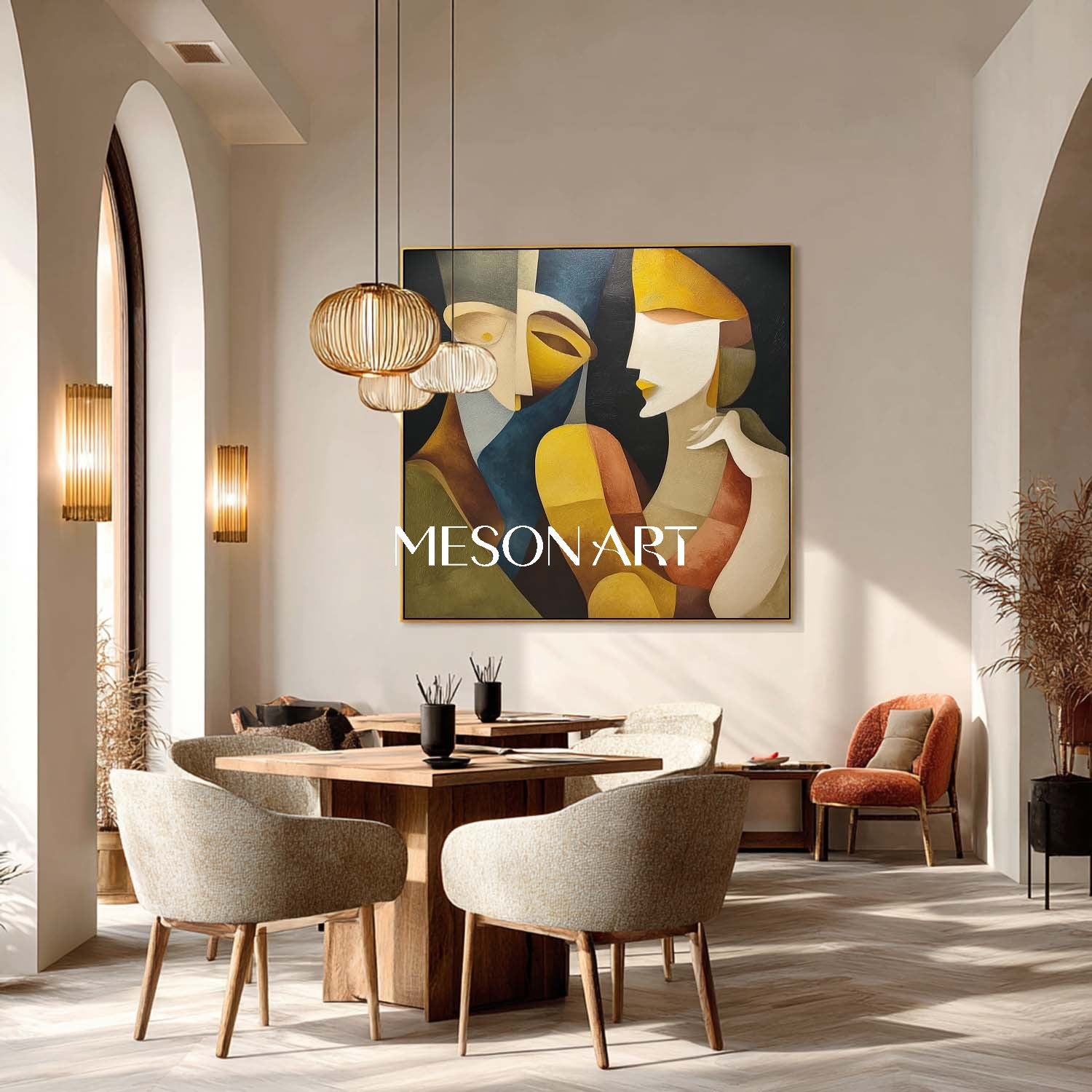 Original Textured Picasso Inspired Figures Colorful Wall Art On Sale