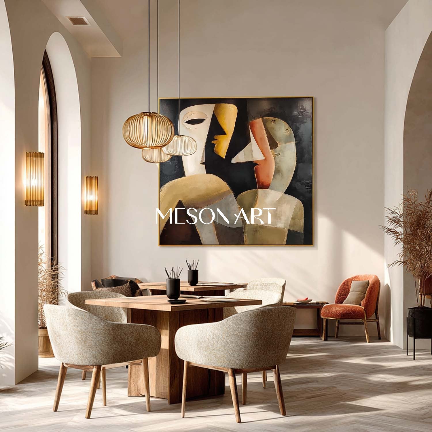 Square Picasso Style Abstract Black Cubism Oil Painting Office Bedroom