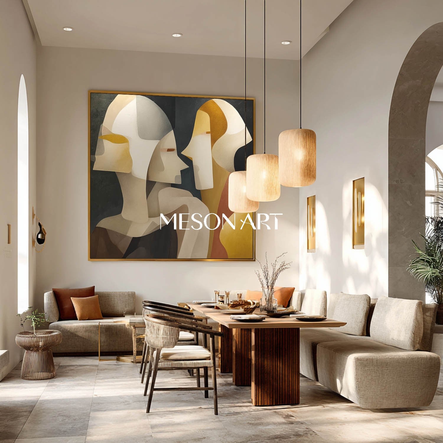 Cubism Abstract Couple Framed Wall Art Minimalist Canvas Living Room