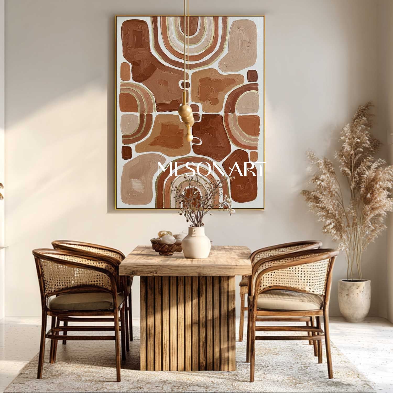 Terracotta & Beige Symmetrical Geometric Art | Boho Arch Totem Canvas Painting