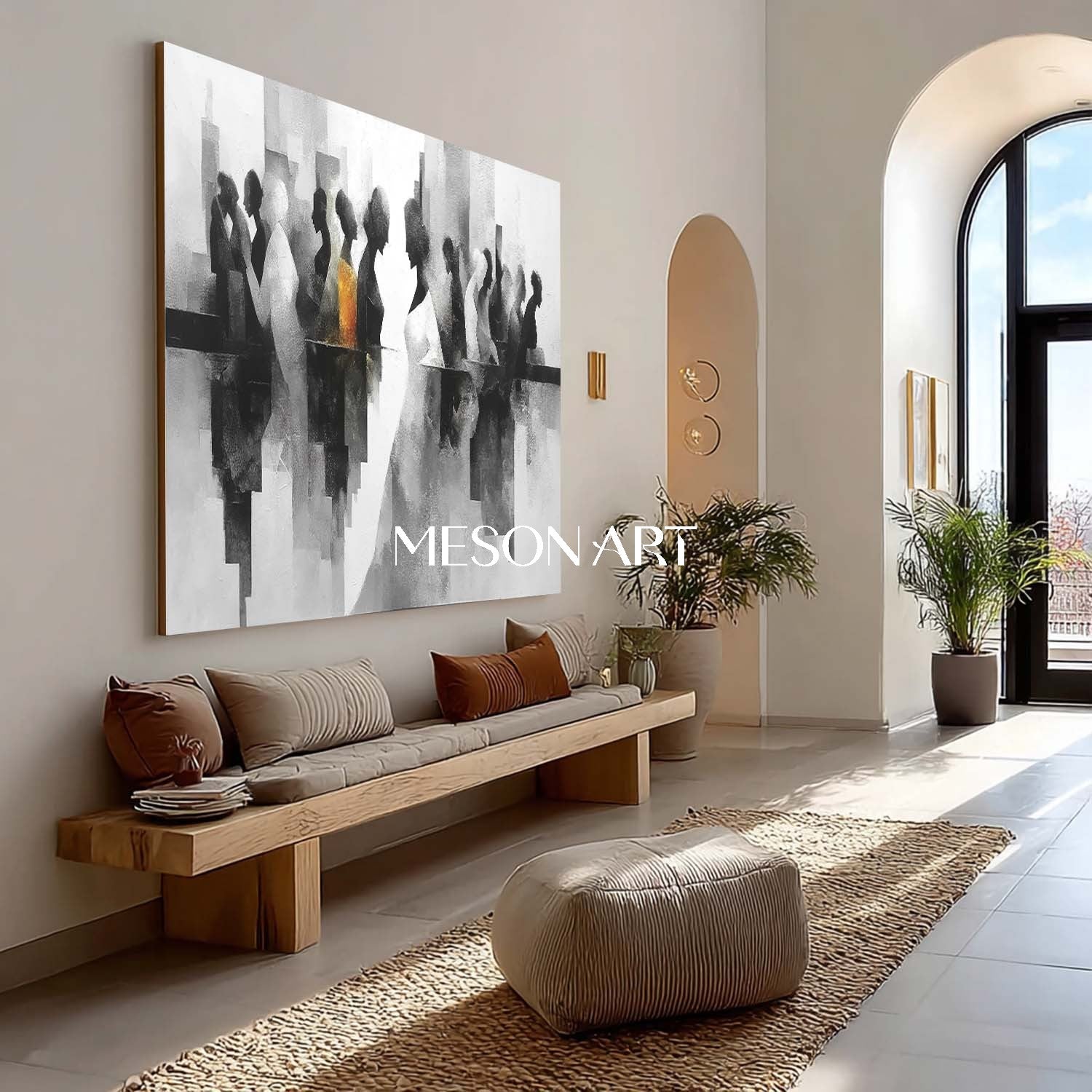 Modern Large Abstract Geometric Oil Canvas Hand-Painted Wall Art Decor