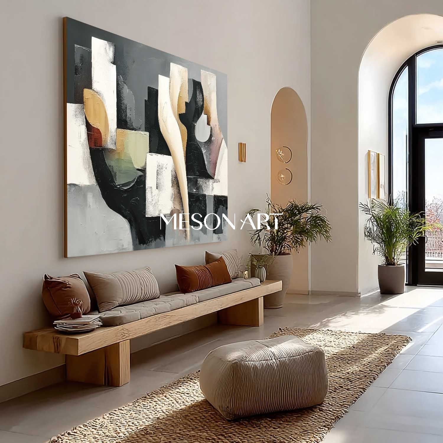 Buy Abstract Geometric Oil Painting Black White Cubist Modern Canvas