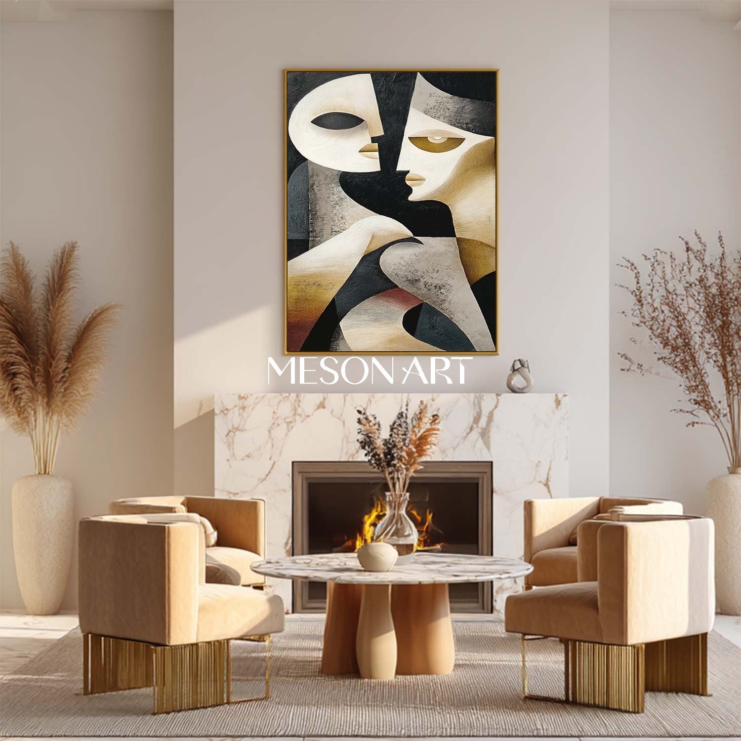 Contemporary Cubist Portrait Art Large Abstract Picasso Style Canvas