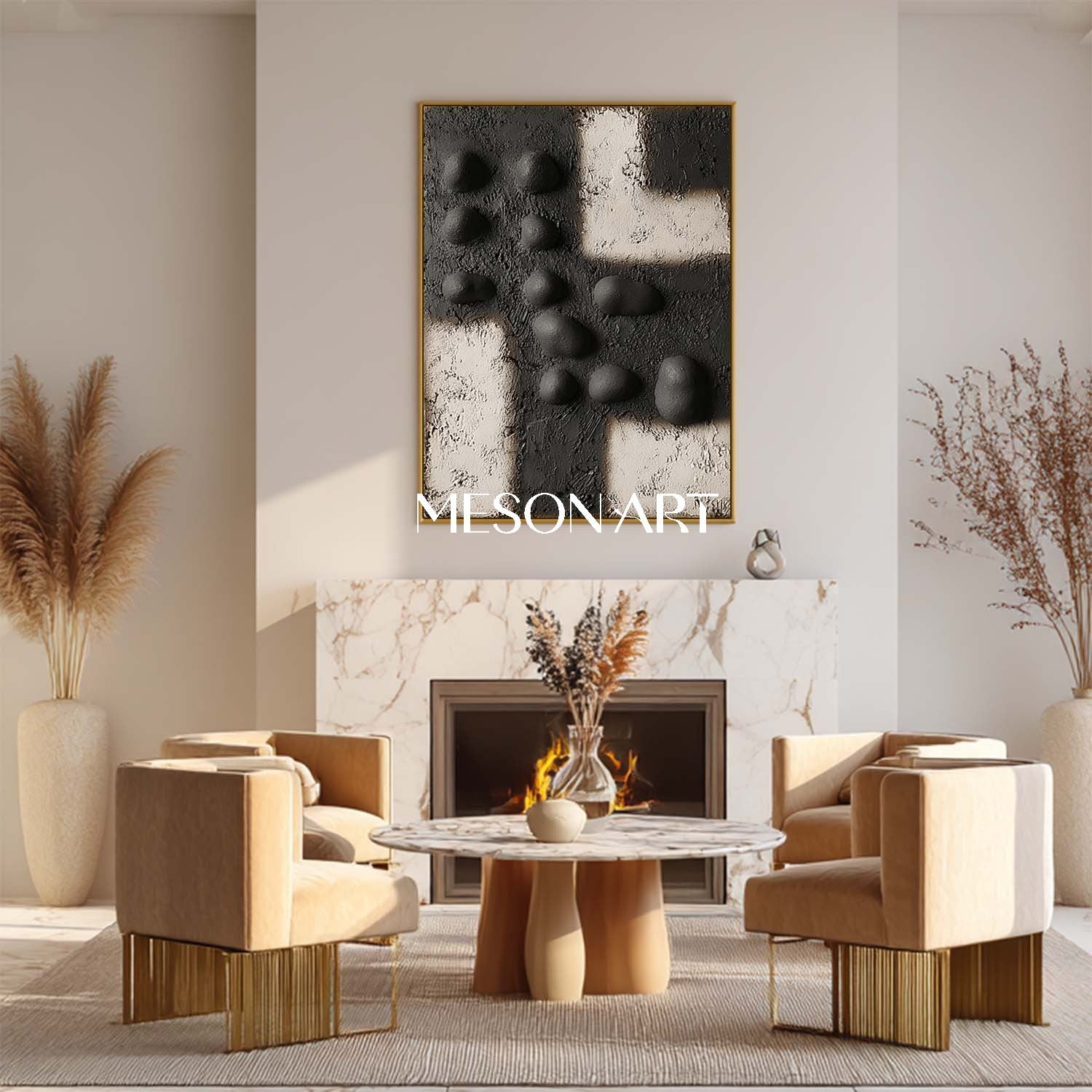 Modern Black & White 3D Wall Art – Large Textured Canvas for Minimalist Living Rooms, Office Spaces