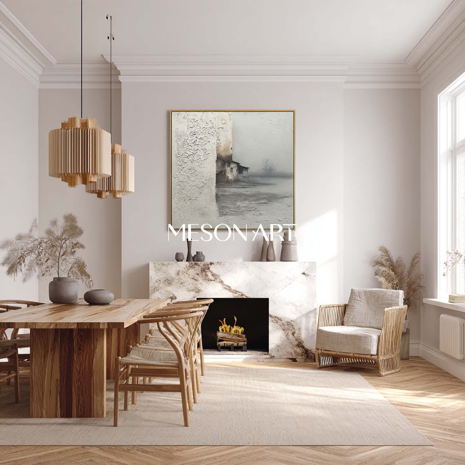 Gray Minimalist Landscape Painting For Sale Wabi-Sabi Art Wall Decor
