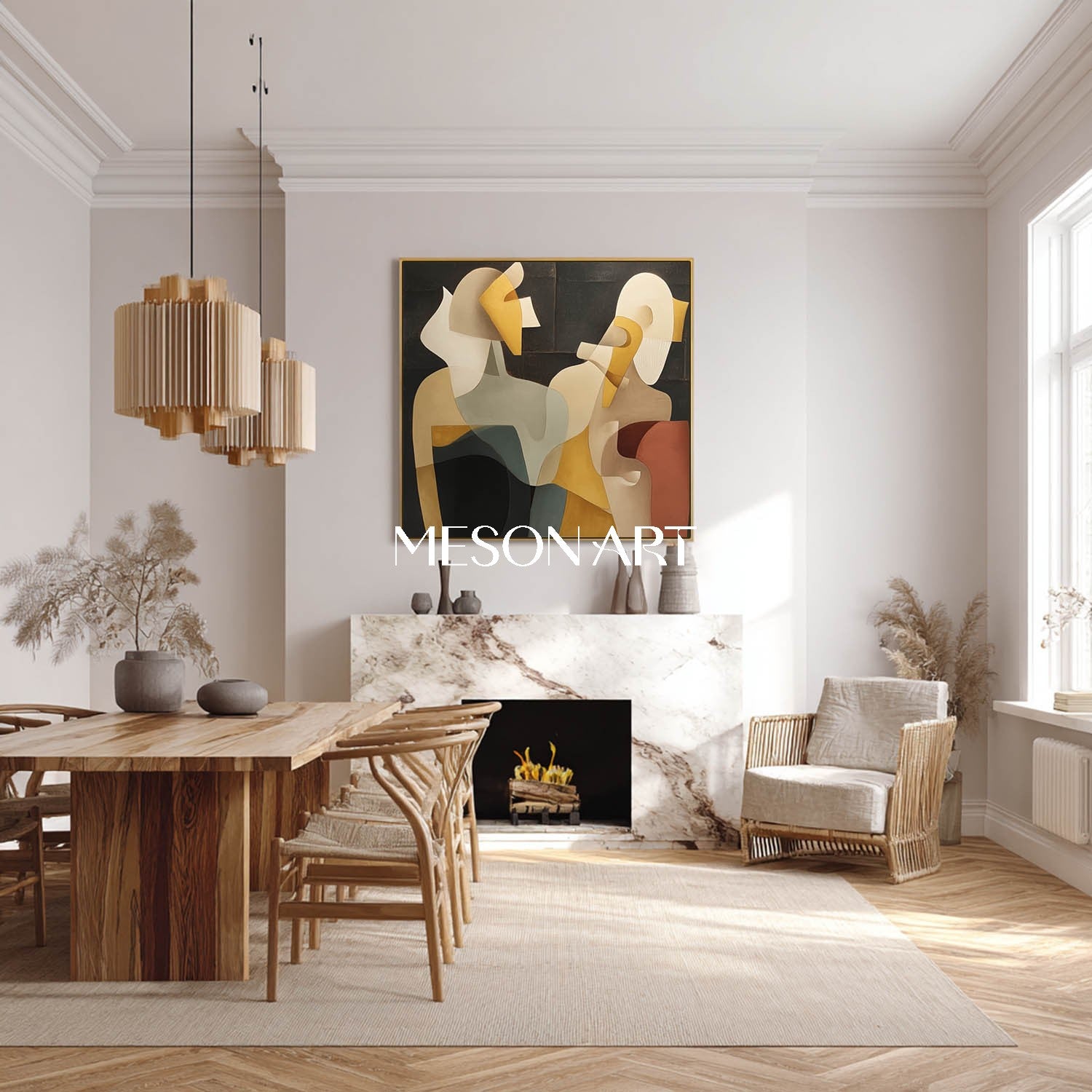 Picasso Style Square Abstract Wall Art Earth Tones Neutral Painting