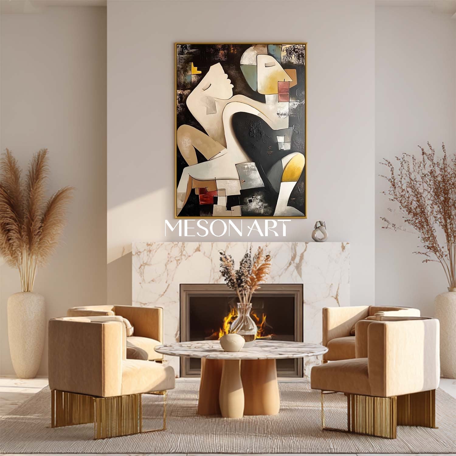 Order Large Abstract Cubist Figure Oil Painting Modern Couple Wall Art