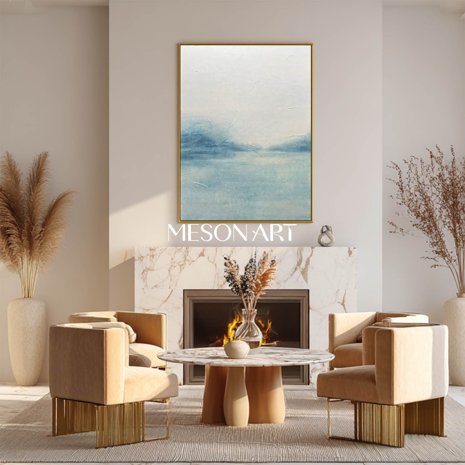 Light Gray Blue Abstract Art, Light Gray Blue Minimalist Abstract Canvas Wall Decoration