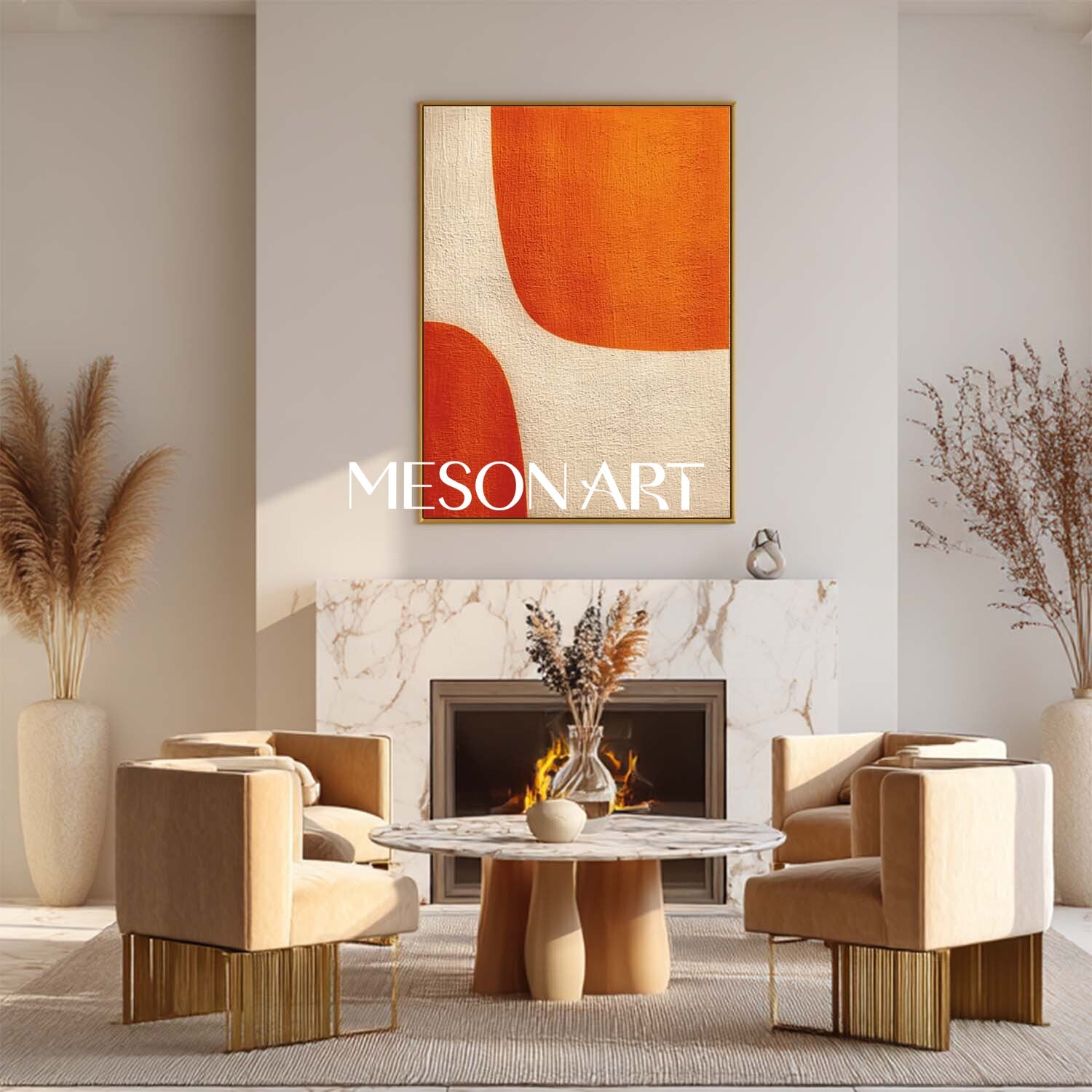 Contemporary Abstract Canvas Minimalist Orange Wall Art for Home