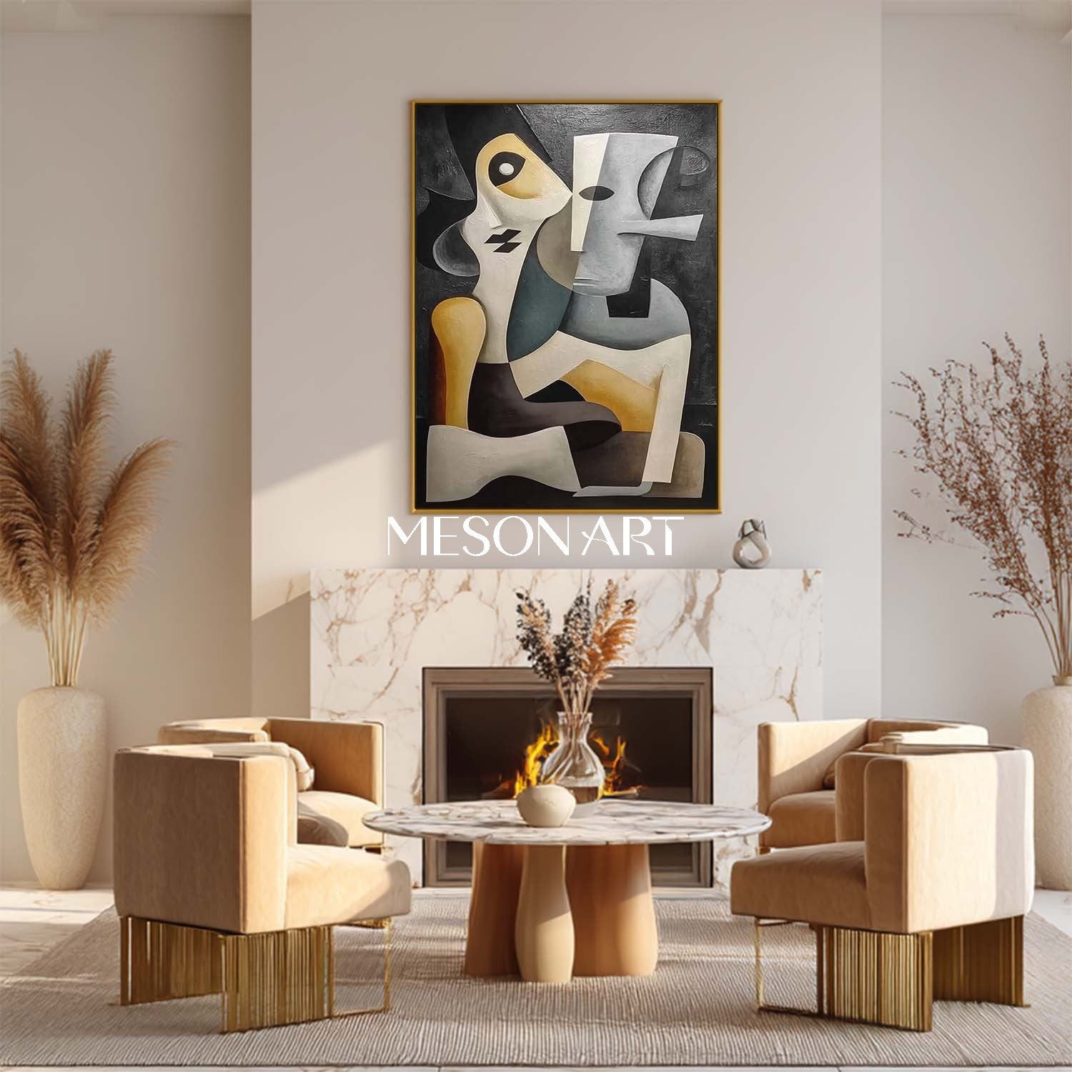 Surreal Abstract Painting Picasso Style Wall Decor Original Cubist Art