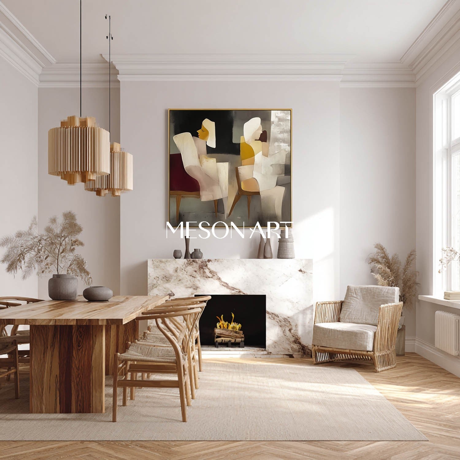 Framed 24×24 Canvas Hand-Painted Wall Decor Modern Cubism Minimalist