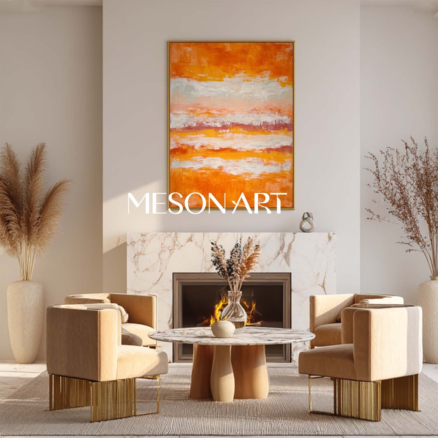 Fall Wall Art Abstract Painting with Autumn Colors for Home Decor