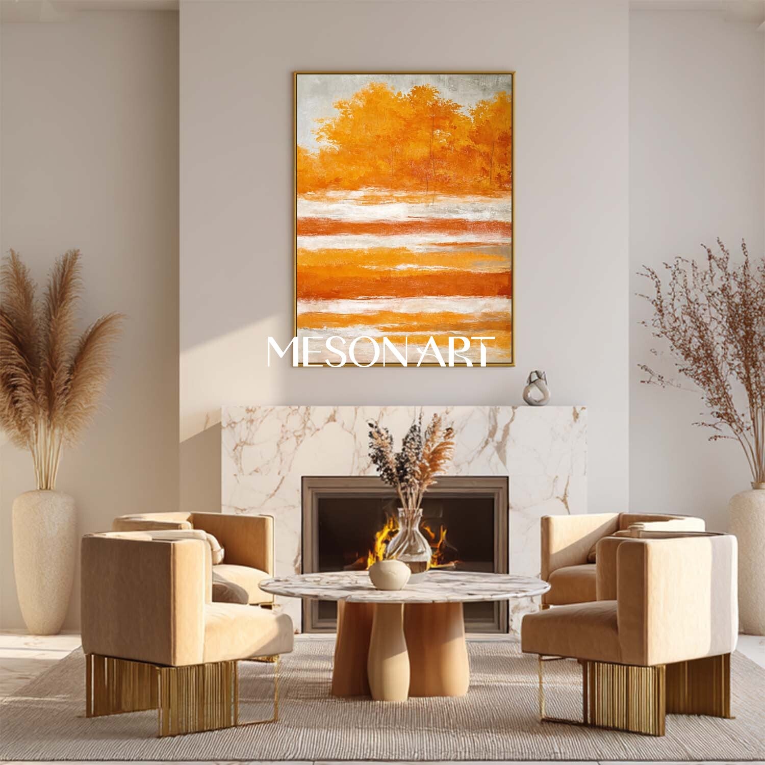 Modern Fall Wall Art Abstract Painting with Warm Autumn Colors