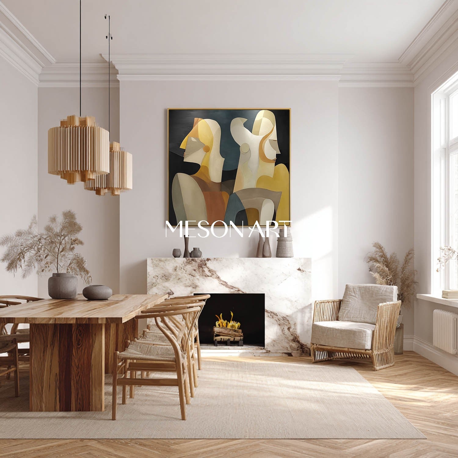 Buy Large Abstract Portrait Black Cubism Wall Art Decor Framed Canvas