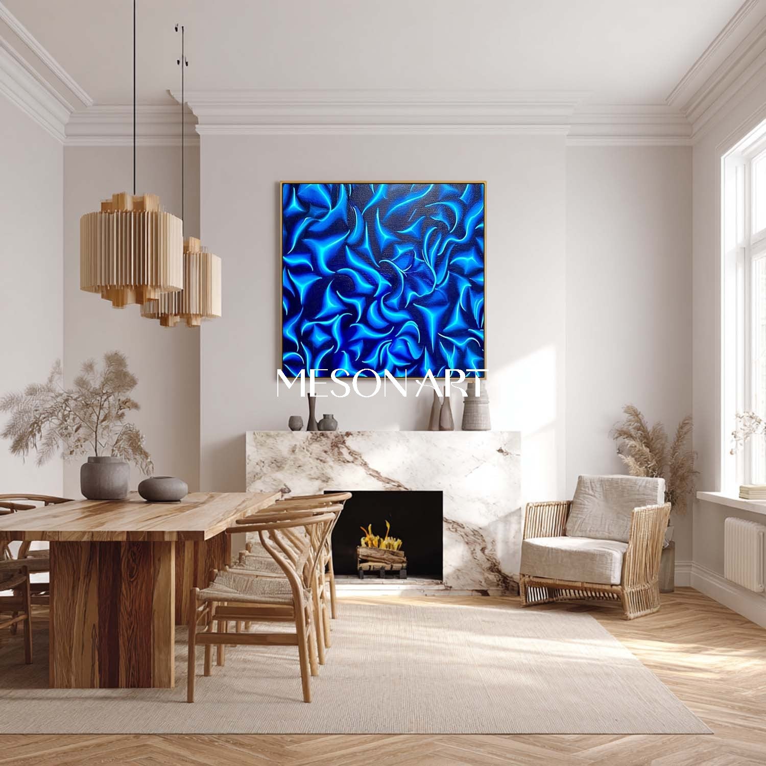 Large Blue Abstract Textured Painting Modern Wall Art for Living Room