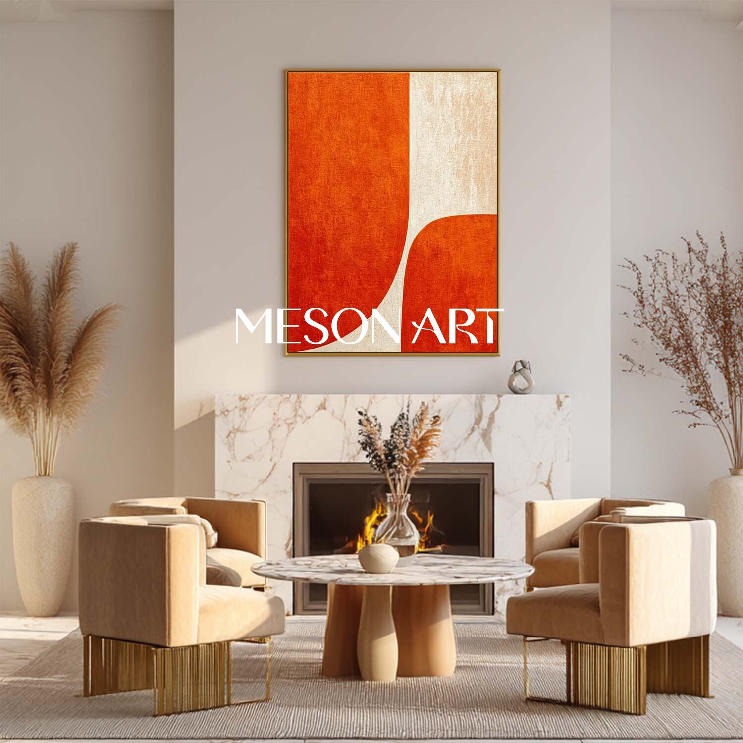 Abstract Textured Wall Art Modern Minimalist Orange Geometric Decor