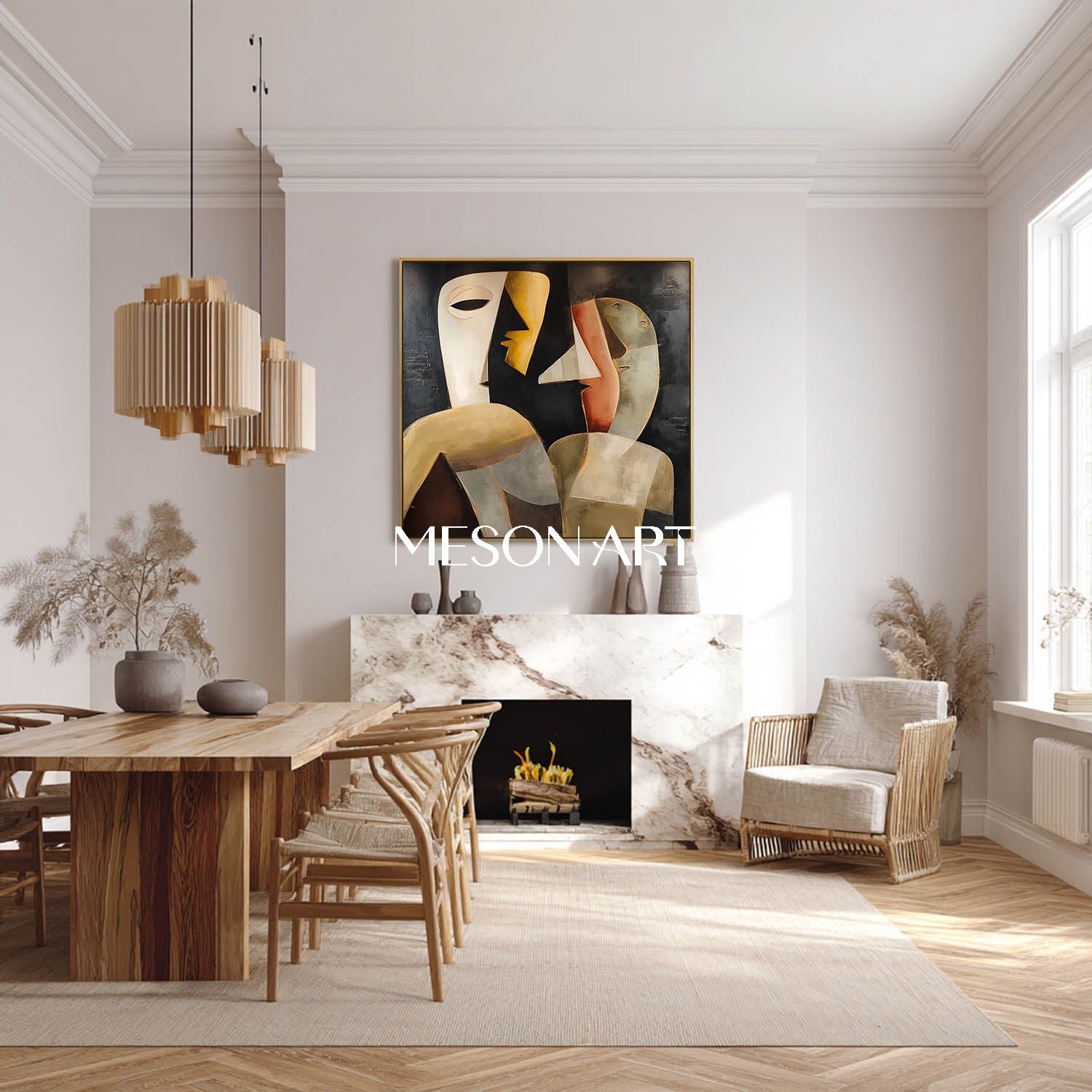 Square Picasso Style Abstract Black Cubism Oil Painting Office Bedroom