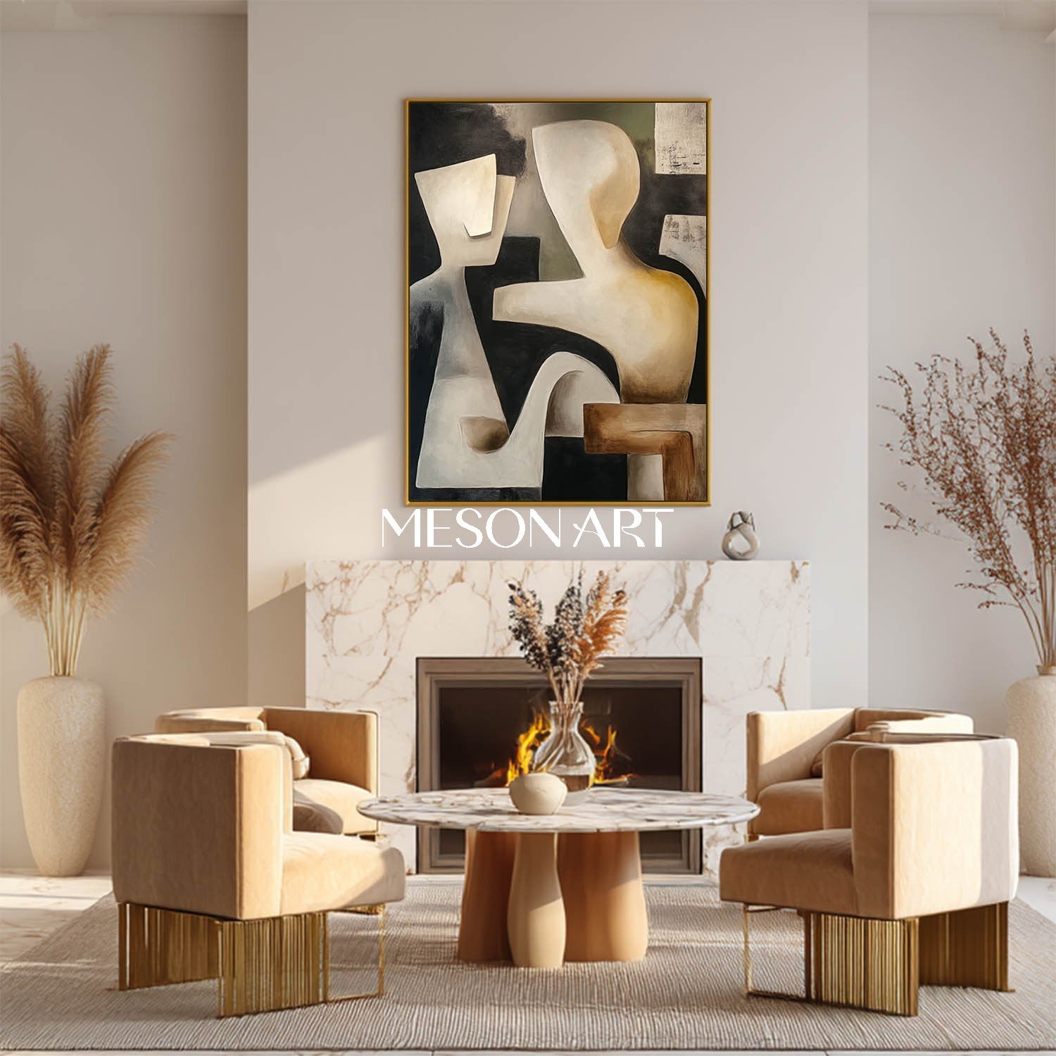 Abstract Figure Art Picasso Style Black Custom Painting Living Room