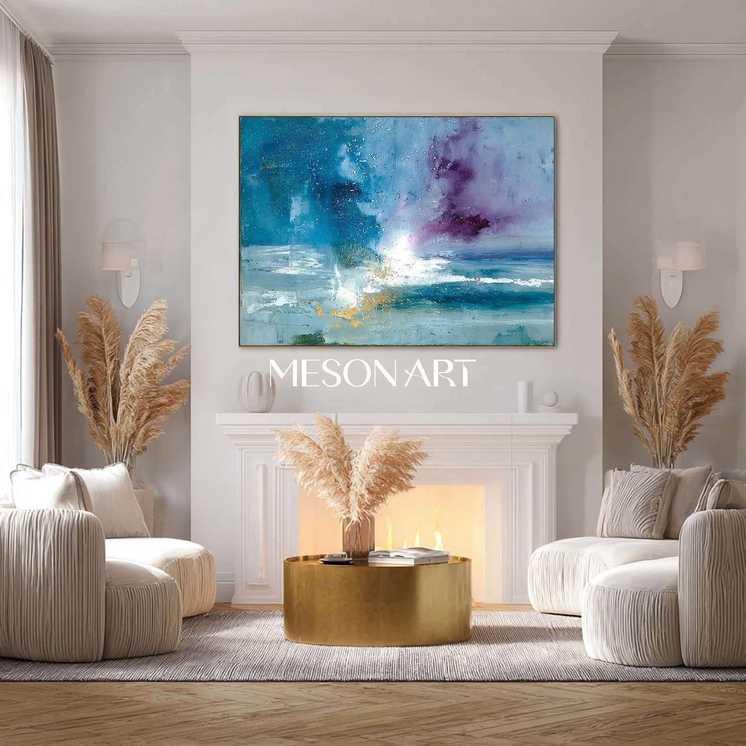 Large Living Room Blue Abstract Wall Art Decor Blue Abstract Oil Painting