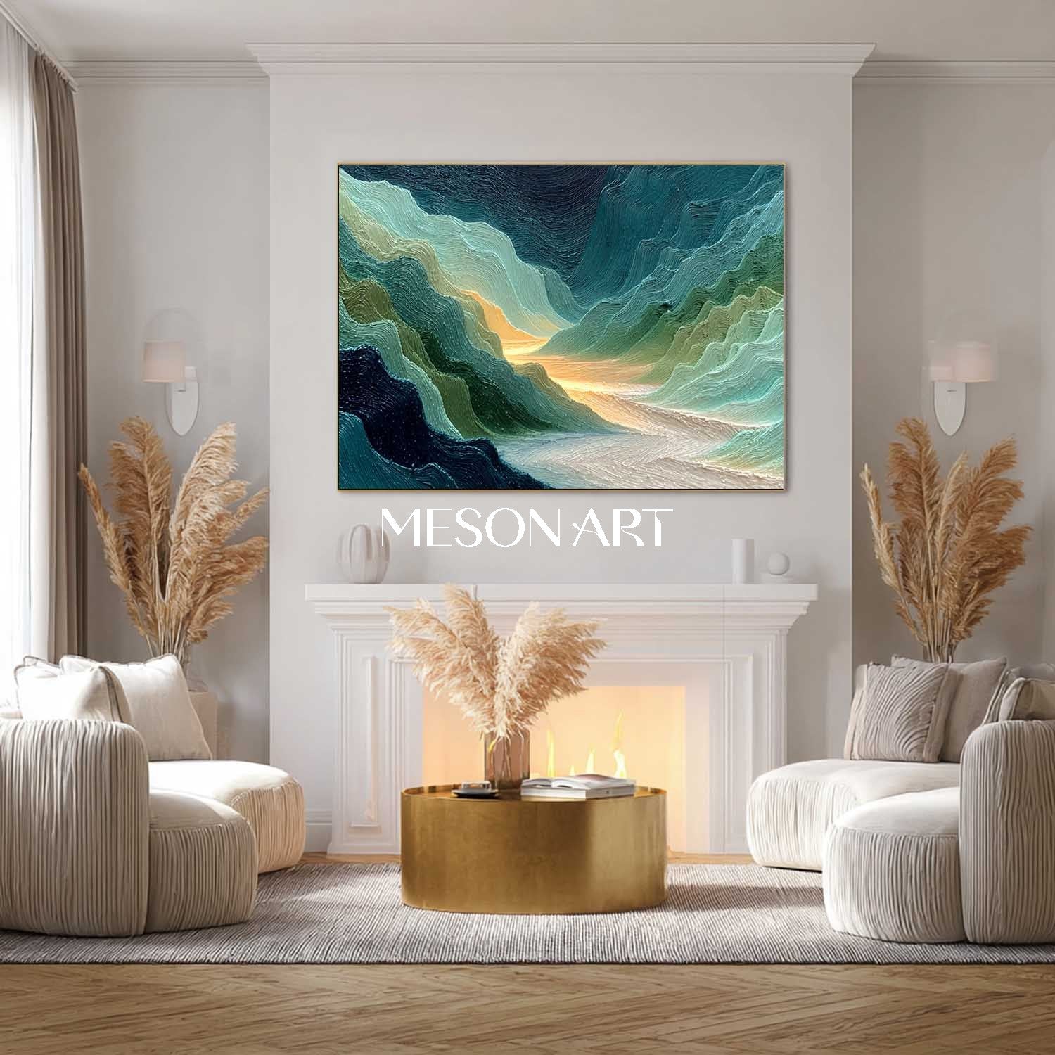 3D Large Living Room Green Abstract Landscape Canvas Wall Art for Sale