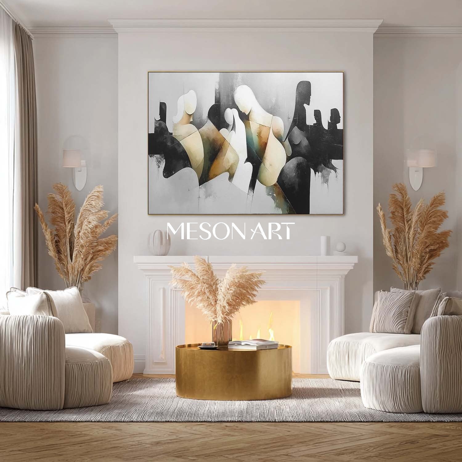 Black Textured Abstract Silhouettes Large Wall Art Original Painting