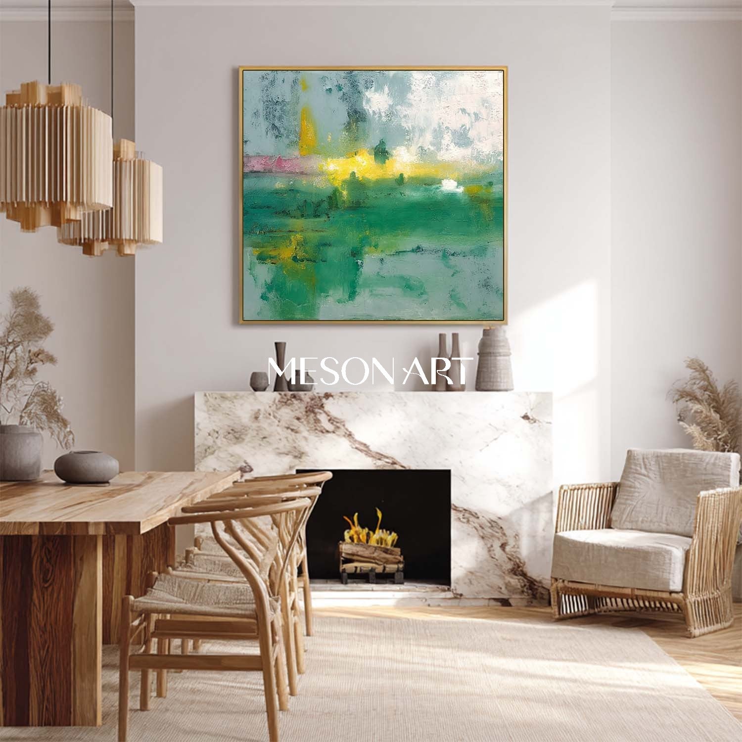 Light Green Abstract Painting Green Wall Art Decor for Entrance
