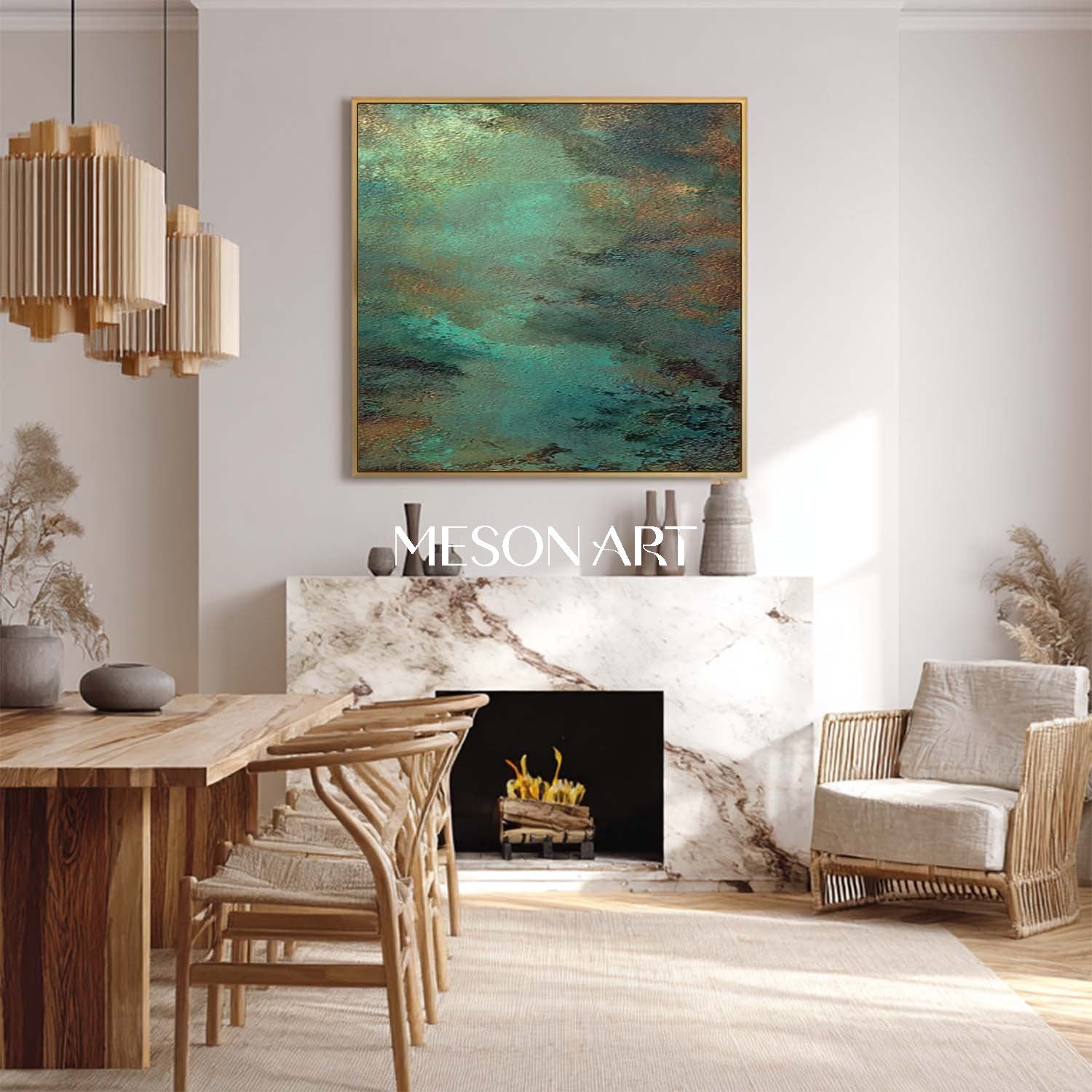 Abstract Green and Bronze Texture Painting Entrance Wall Decor