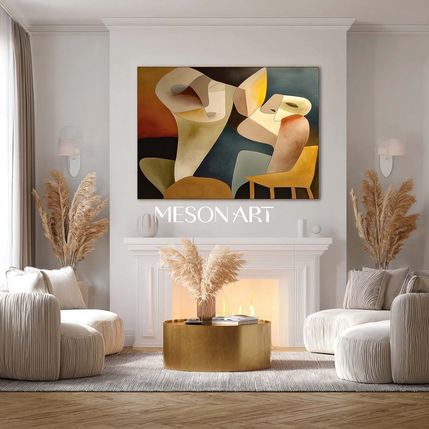 Original Geometric Abstract Canvas Colorful Cubist Painting Bedroom