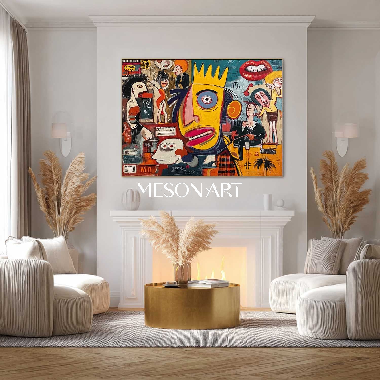 Basquiat Inspired Street Art Large Abstract Pop Canvas Cafe Wall Decor