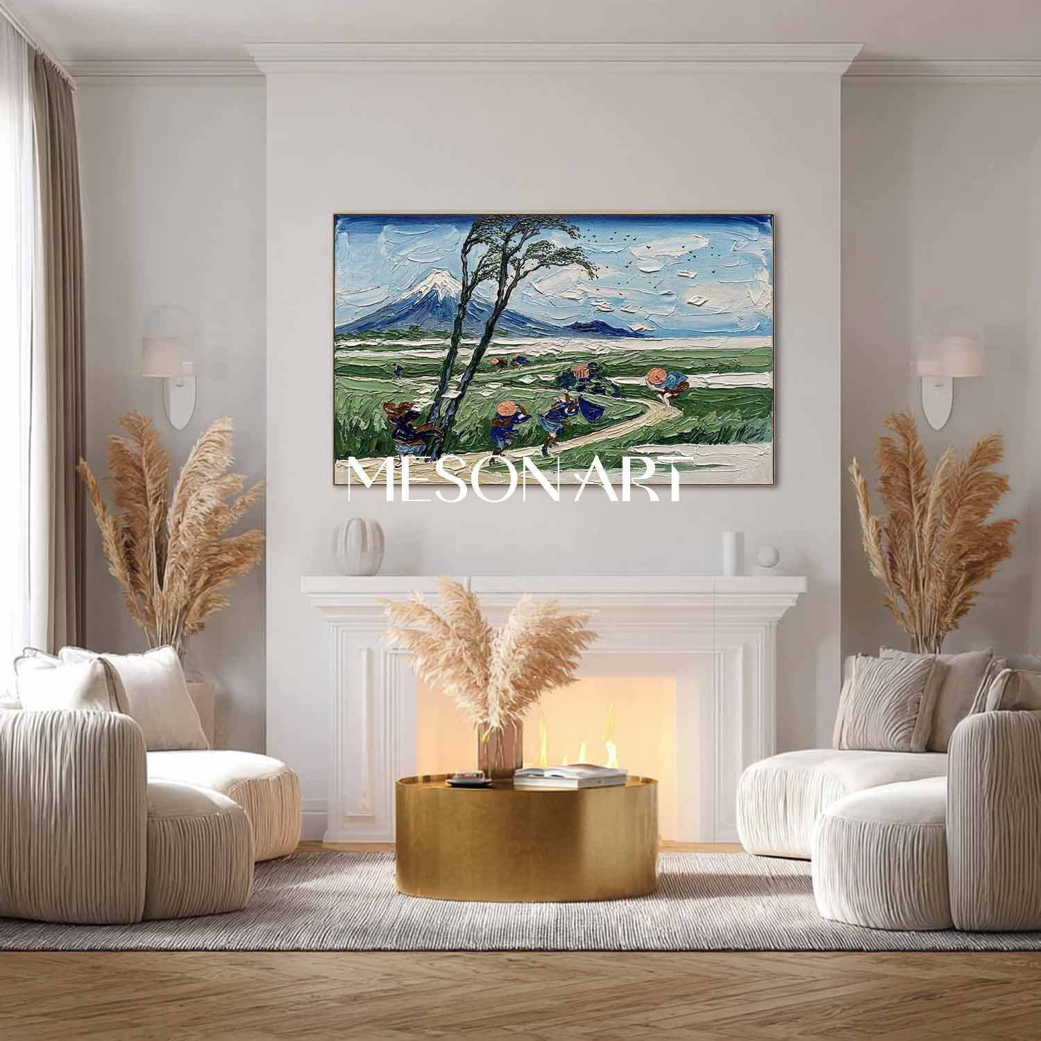 Textured Hokusai Mount Fuji Art - 3D Impasto Windy Landscape Oil Painting