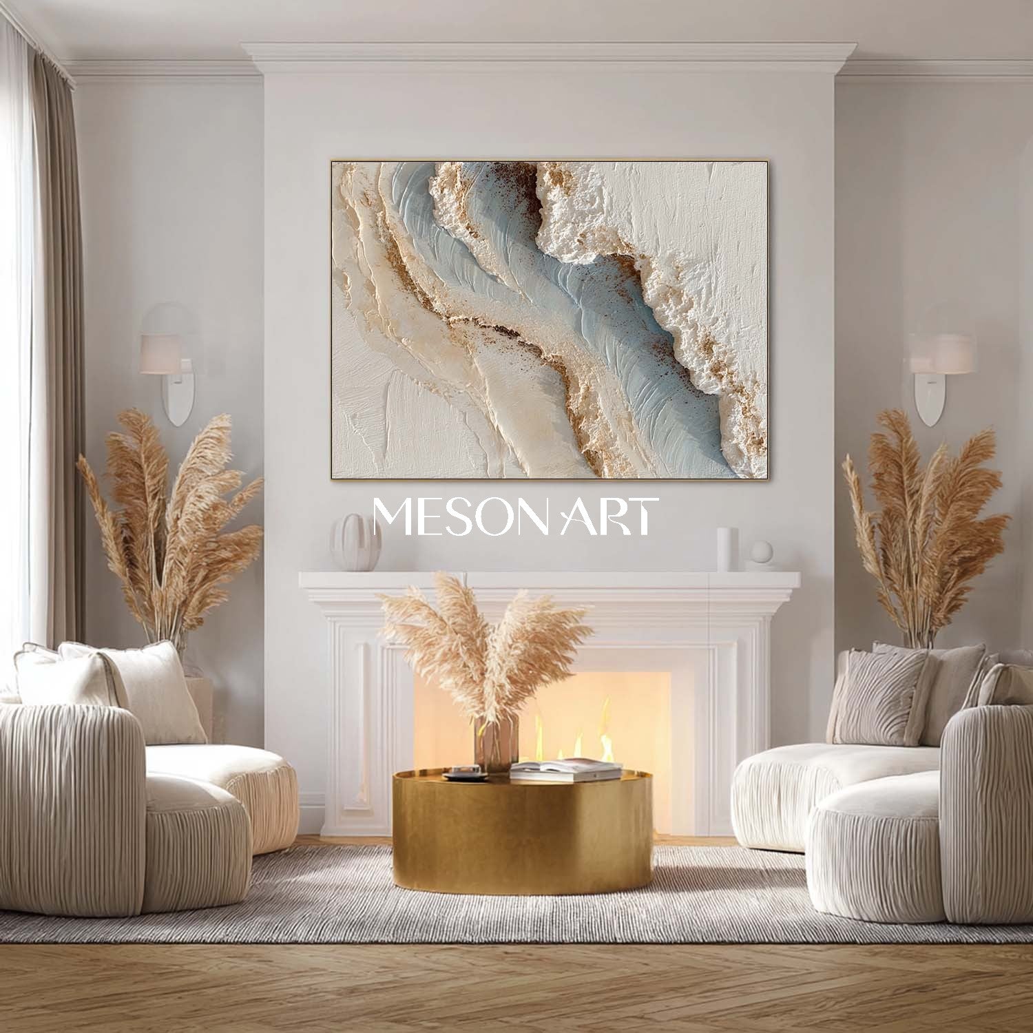 3D White Wave Texture Painting Wave Texture Wall Art for Living Room