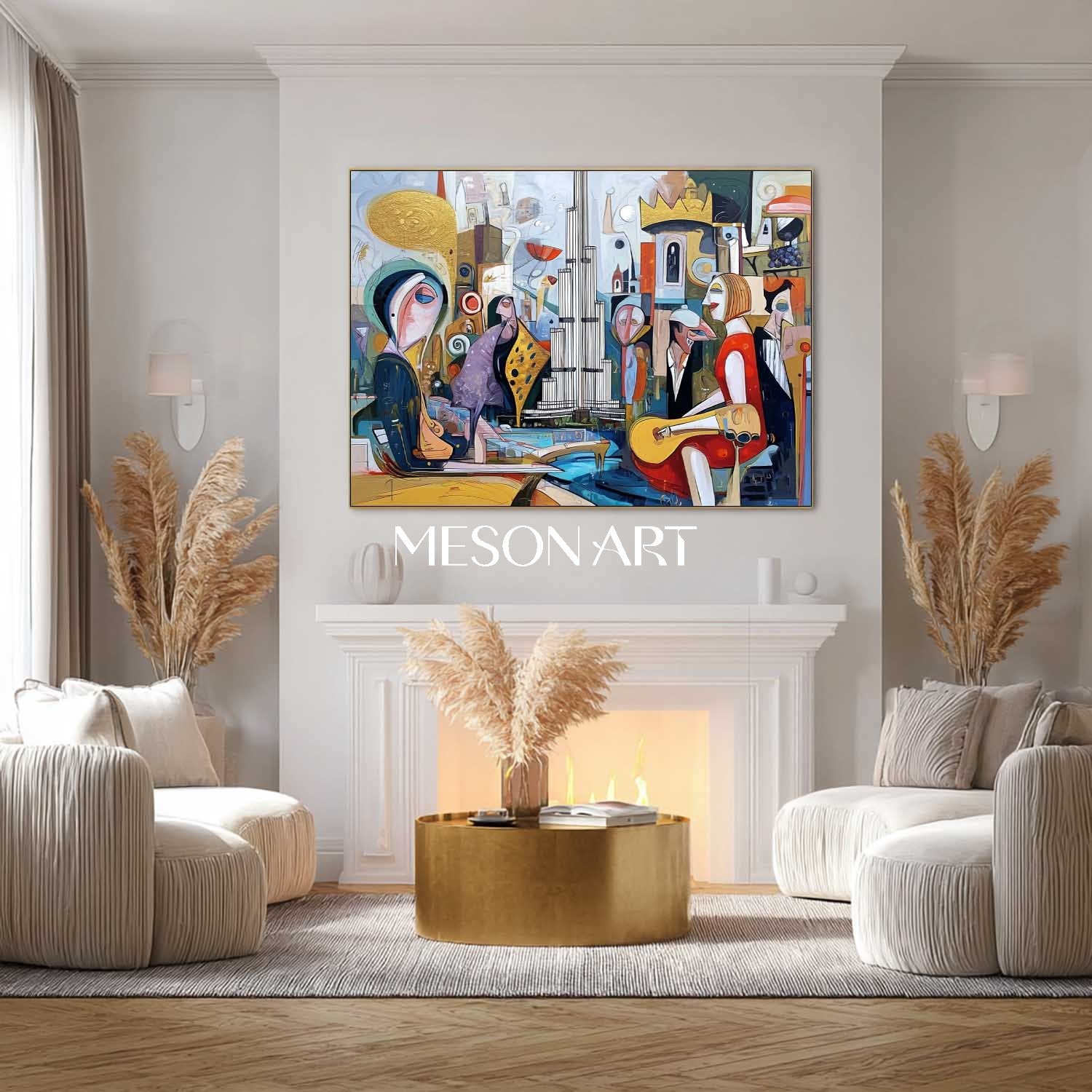 Picasso Style Cubist Figurative Painting Wall Art Decor for Restaurant