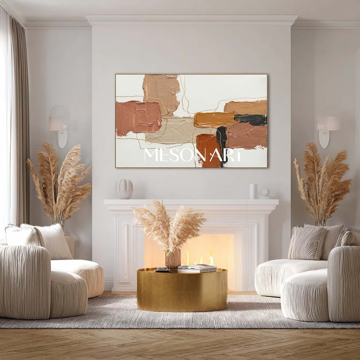 Modern Boho Wall Decor Beige Rust Painting Living Room Sofa Wall Art