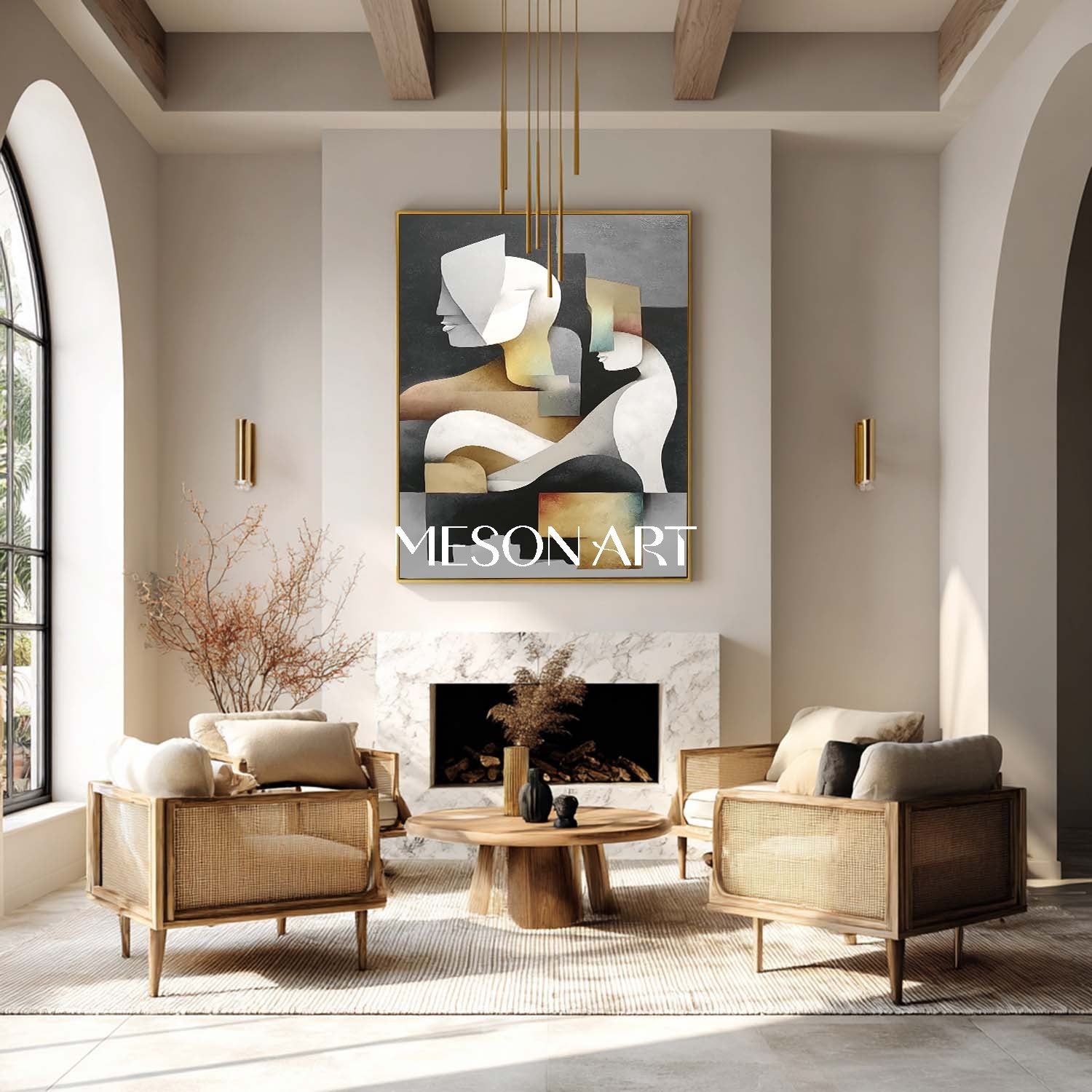 Elegant Geometric Abstract Canvas Large Textured Painting Entryway