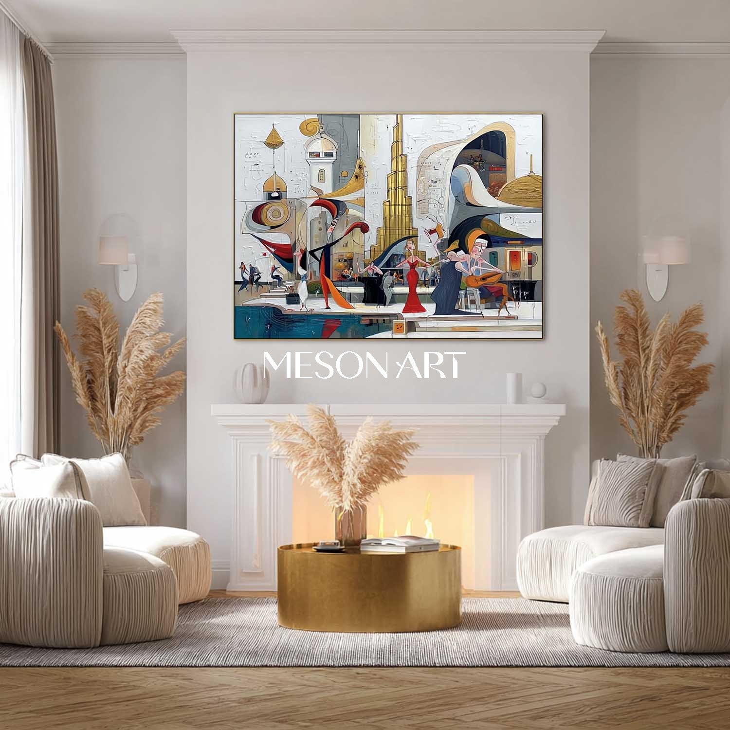 Colorful Cubism Abstract Painting Oversized Horizontal Wall Art