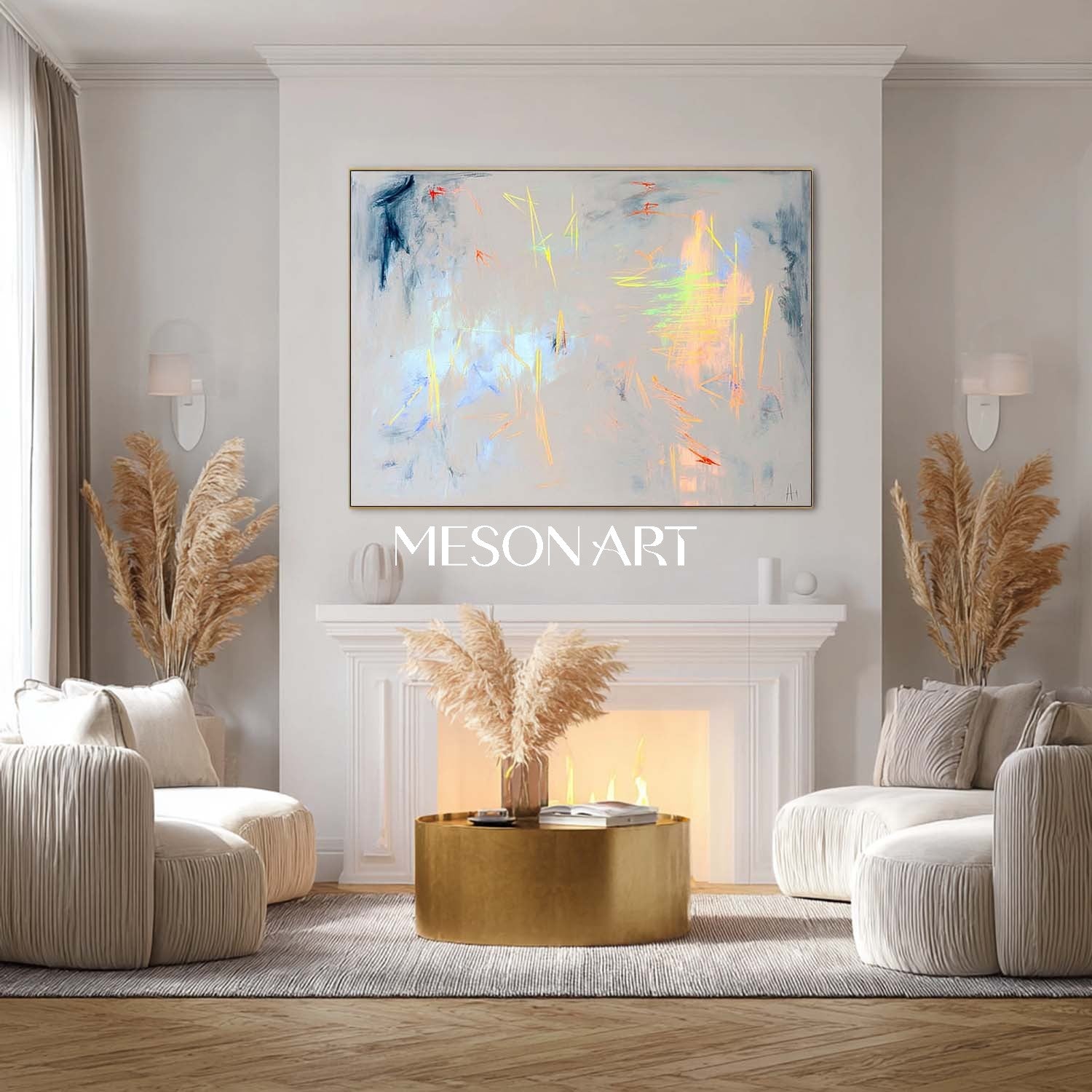 Light Gray Neon Abstract Canvas Modern Wall Art Decor for Bedroom Buy