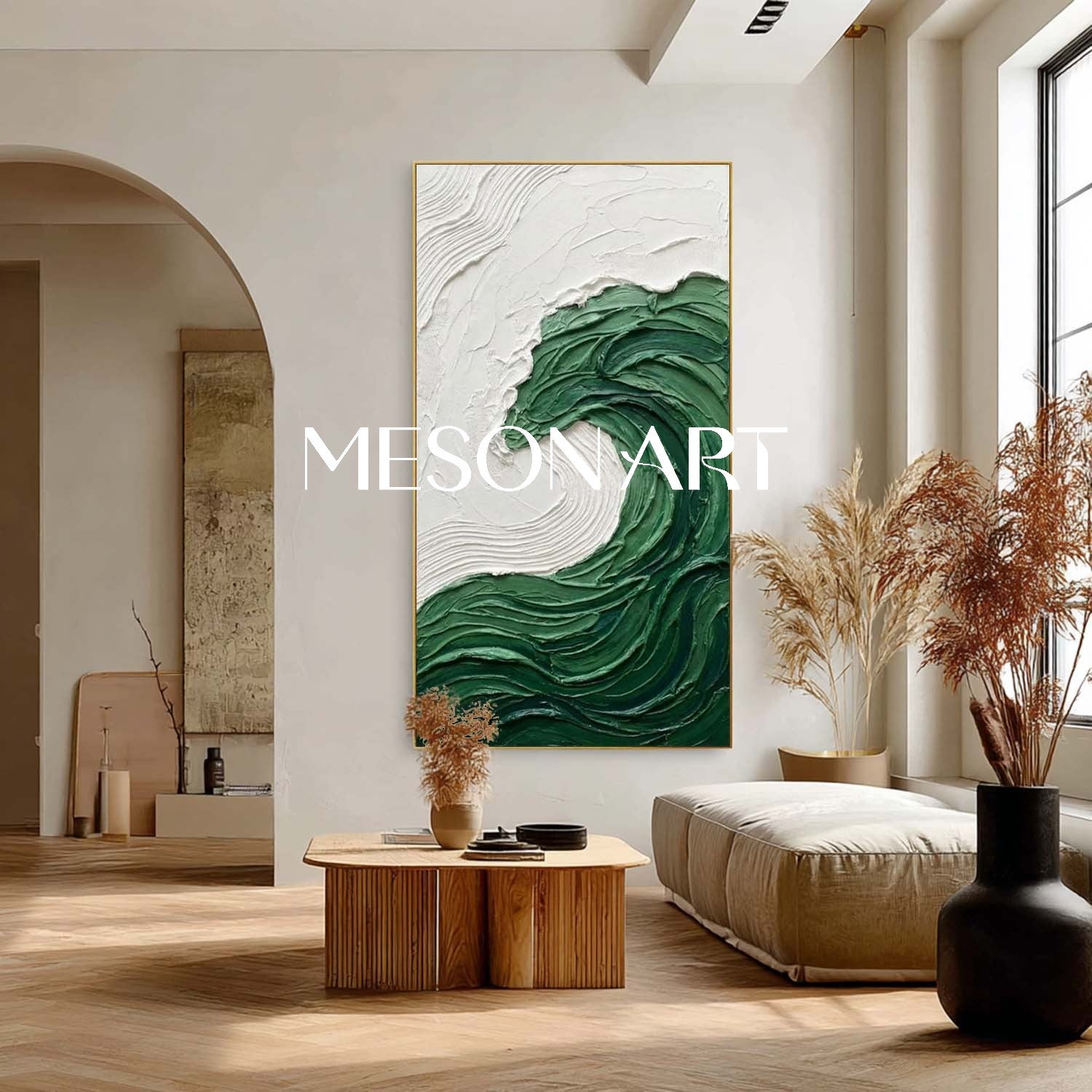 Large 3D Green Sea Entryway Wall Decoration Art Abstract Beach Texture Painting