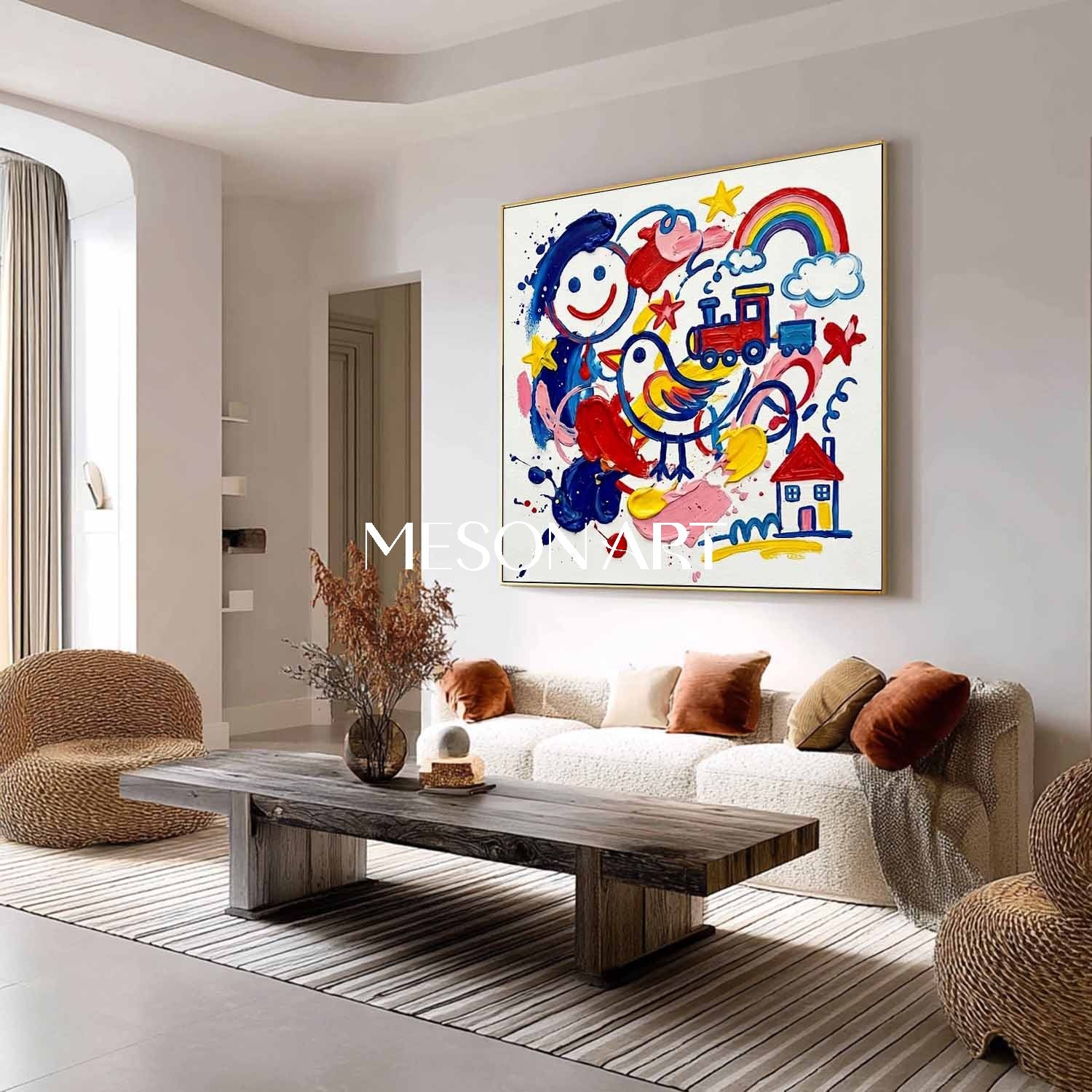 Original Kids Pop Art Wall Decor Colorful Rainbow Canvas Painting Contemporary Happy Artwork