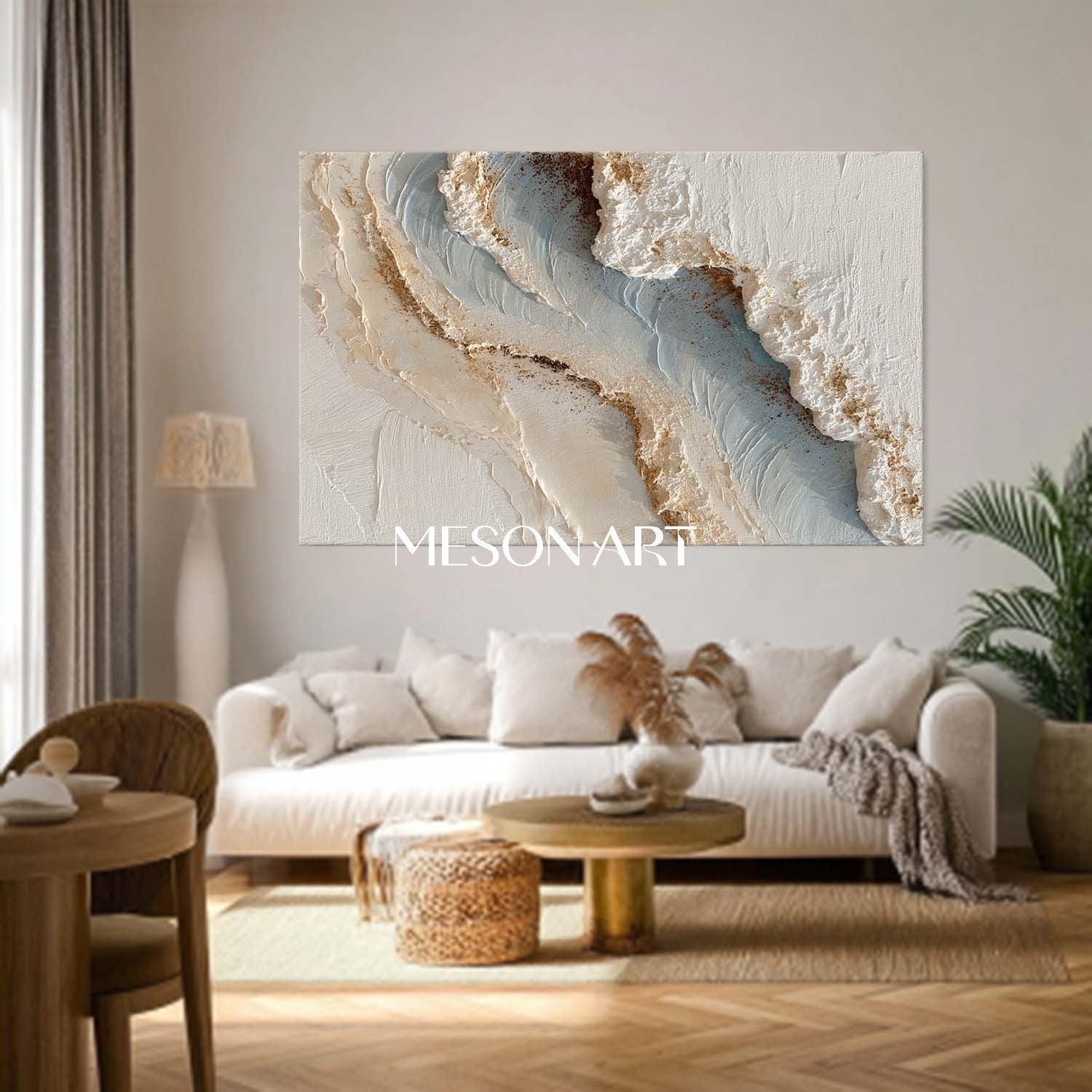 3D White Wave Texture Painting Wave Texture Wall Art for Living Room
