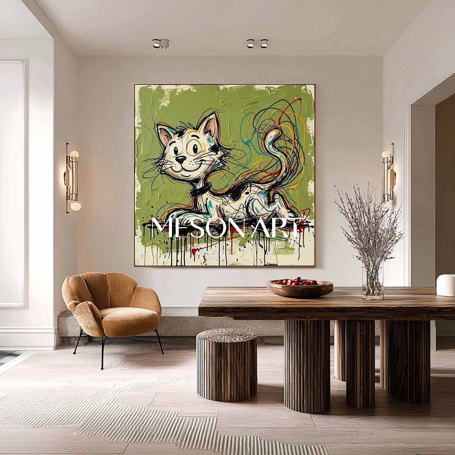 Square Pet Painting Plaster 3D Wall Art Contemporary Whimsical Pet Canvas Pop Artwork
