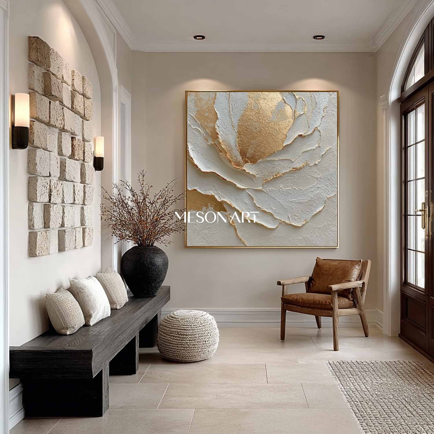Gold and White Floral Plaster Canvas Art for Sale Modern Plaster Wall Art Decoration Ideas